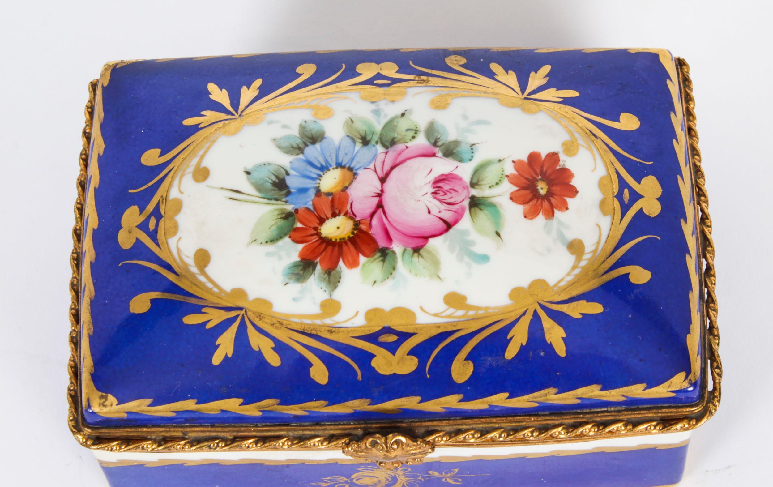 French Antique Limoges Royal Blue Ormolu Mounted Casket Box 19h Century For Sale