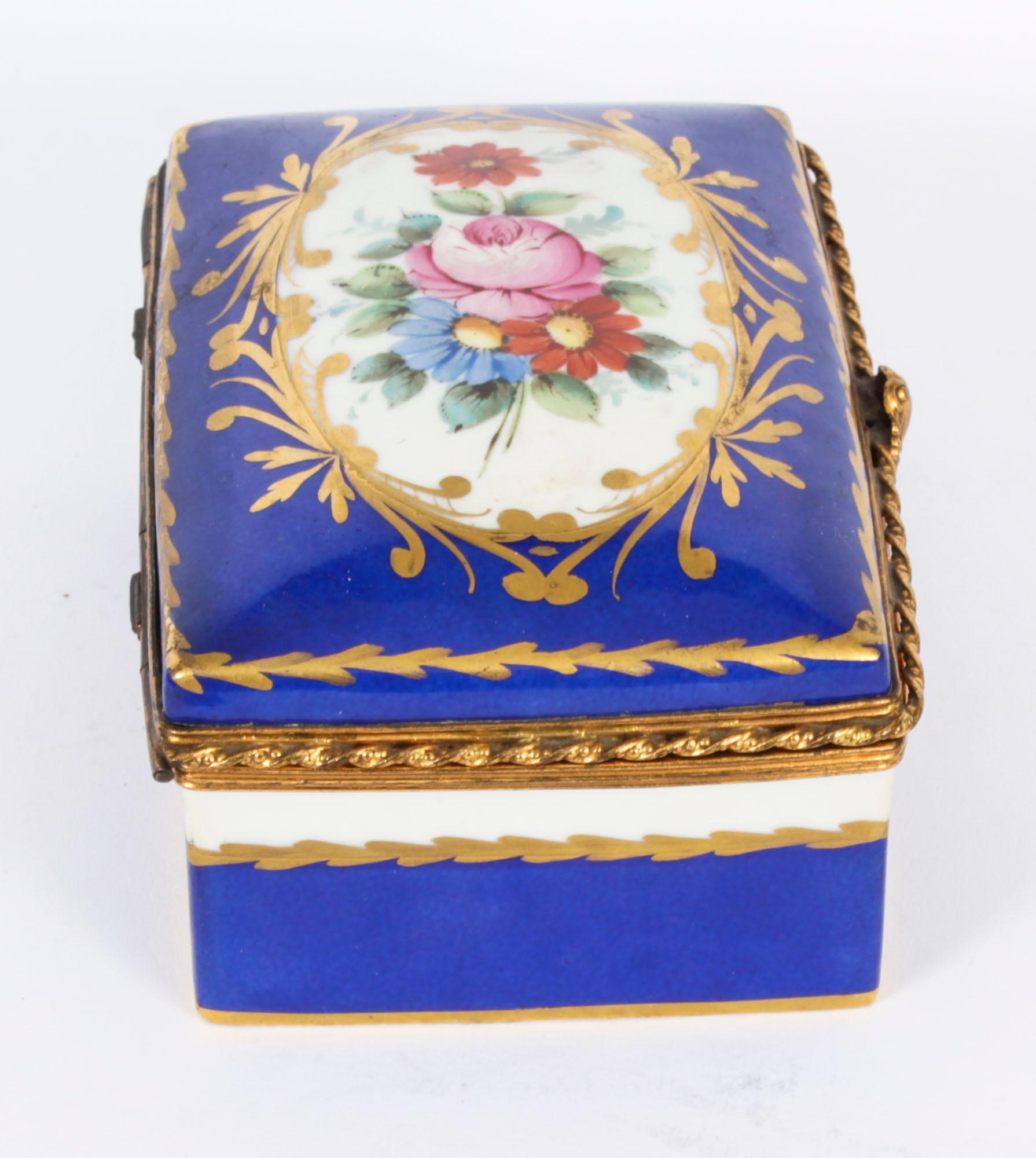 Late 19th Century Antique Limoges Royal Blue Ormolu Mounted Casket Box 19h Century For Sale