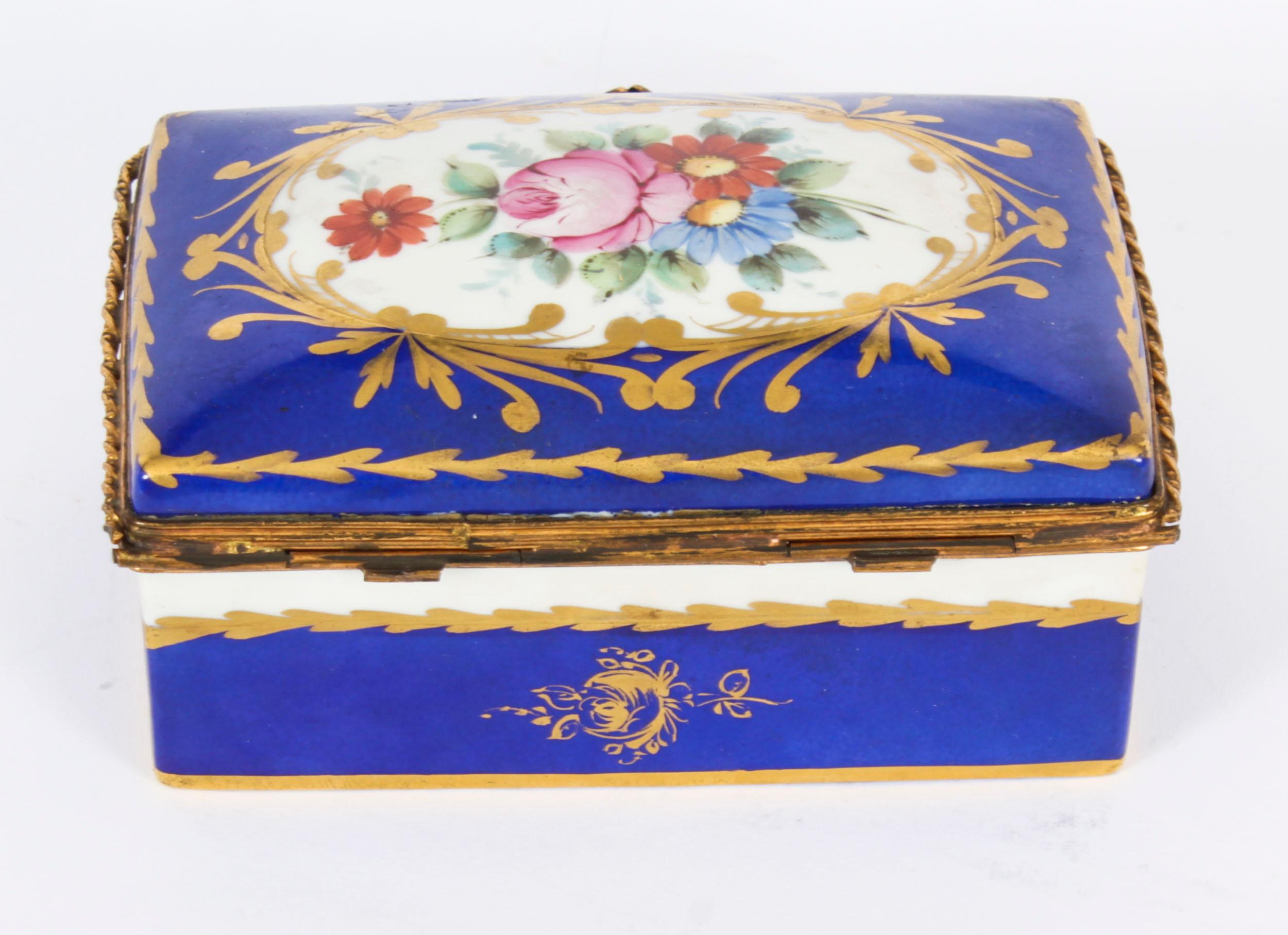 Antique Limoges Royal Blue Ormolu Mounted Casket Box 19h Century For Sale 2