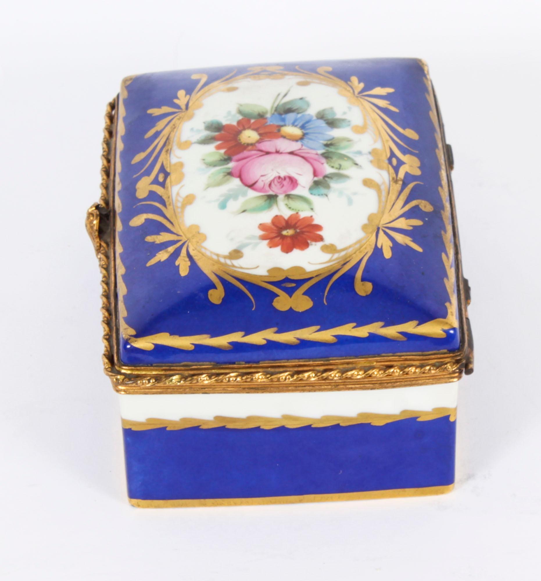 Antique Limoges Royal Blue Ormolu Mounted Casket Box 19h Century For Sale 2