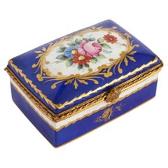 Ancienne boîte à coffret de Limoges montée en bronze doré bleu roi 19ème siècle