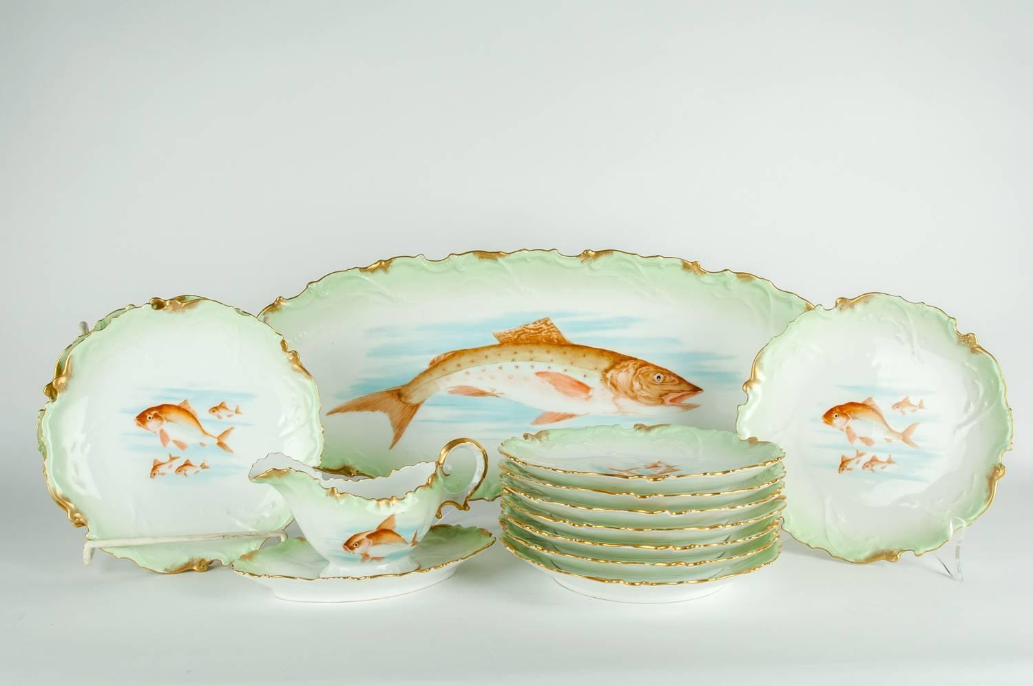 Antique Limoges 13-Pieces Fish Set In Excellent Condition In Tarry Town, NY
