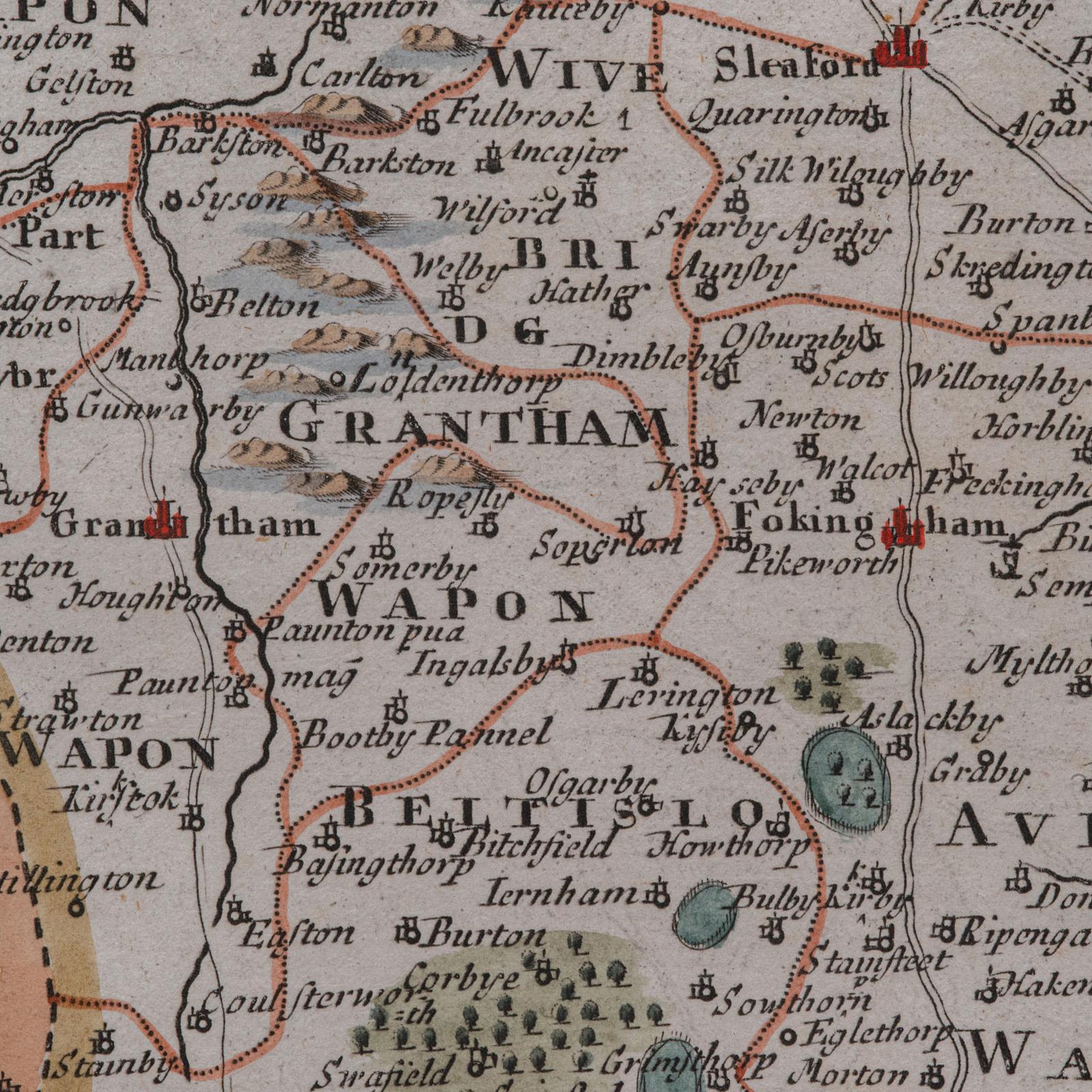 Carte ancienne du Lincolnshire, anglaise, cartographie du comté, Robert Morden, victorienne en vente 3