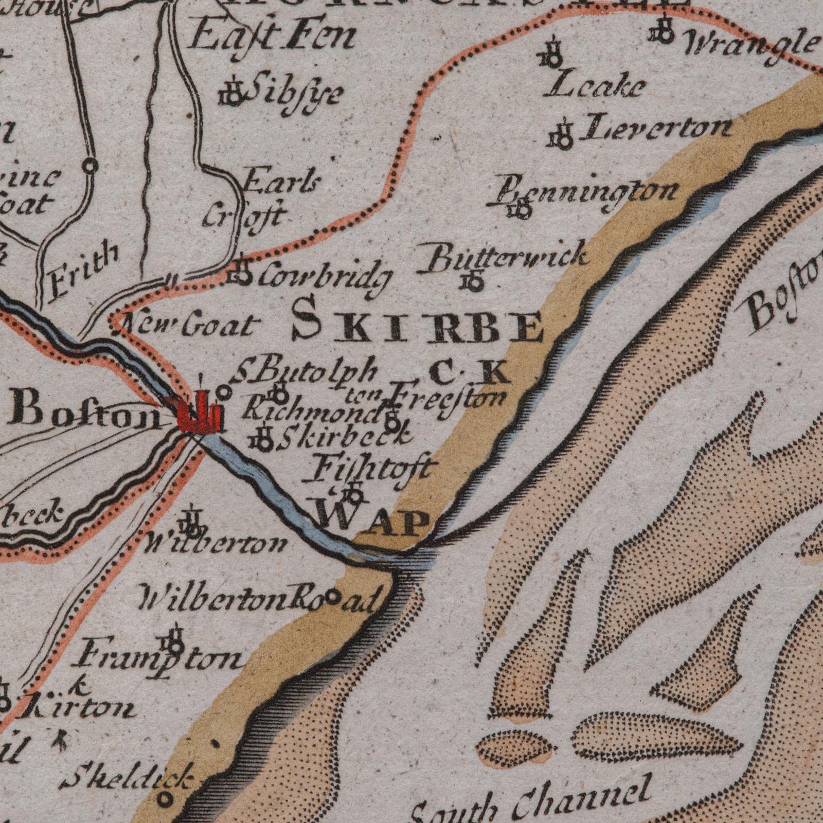 Carte ancienne du Lincolnshire, anglaise, cartographie du comté, Robert Morden, victorienne en vente 4