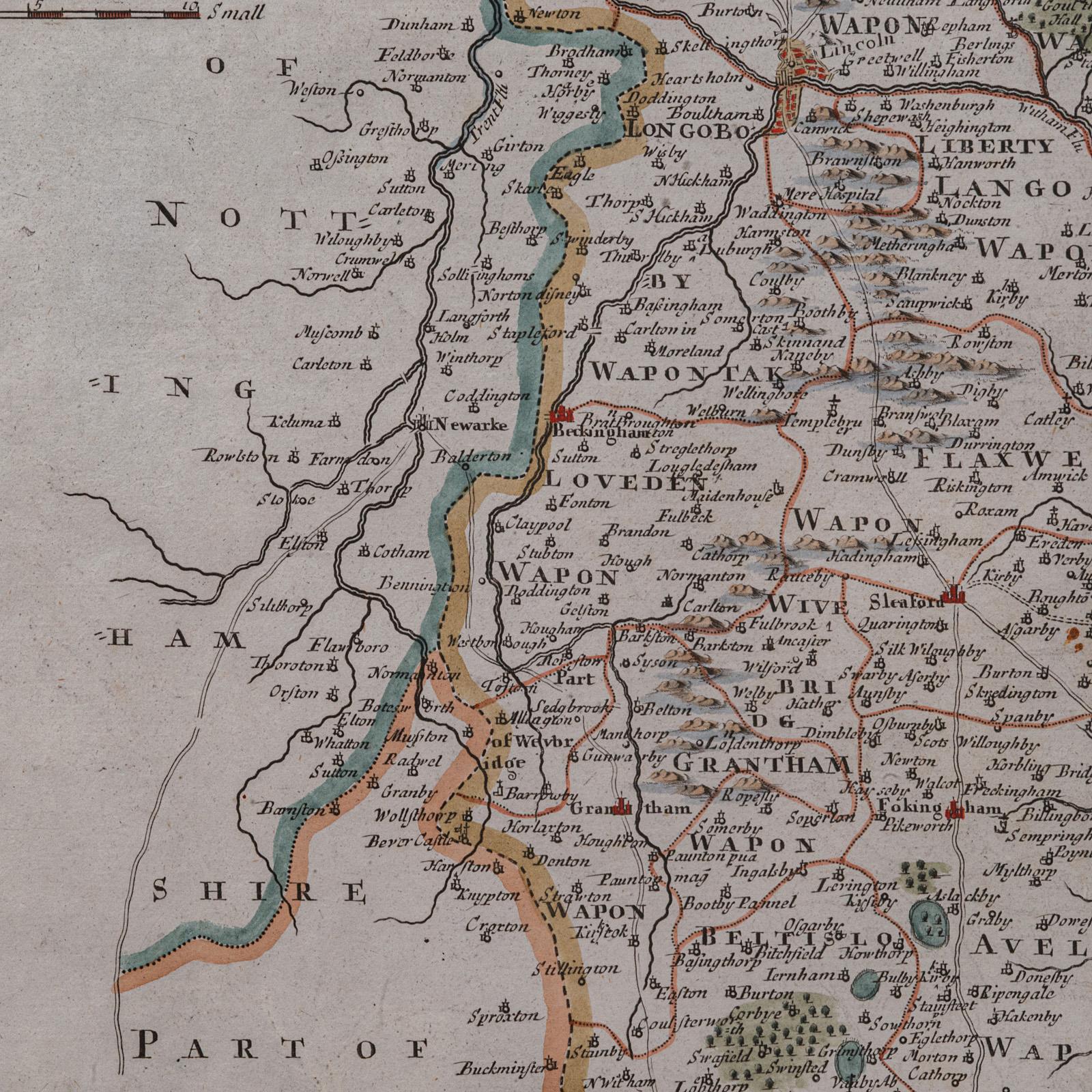 Verre Carte ancienne du Lincolnshire, anglaise, cartographie du comté, Robert Morden, victorienne en vente