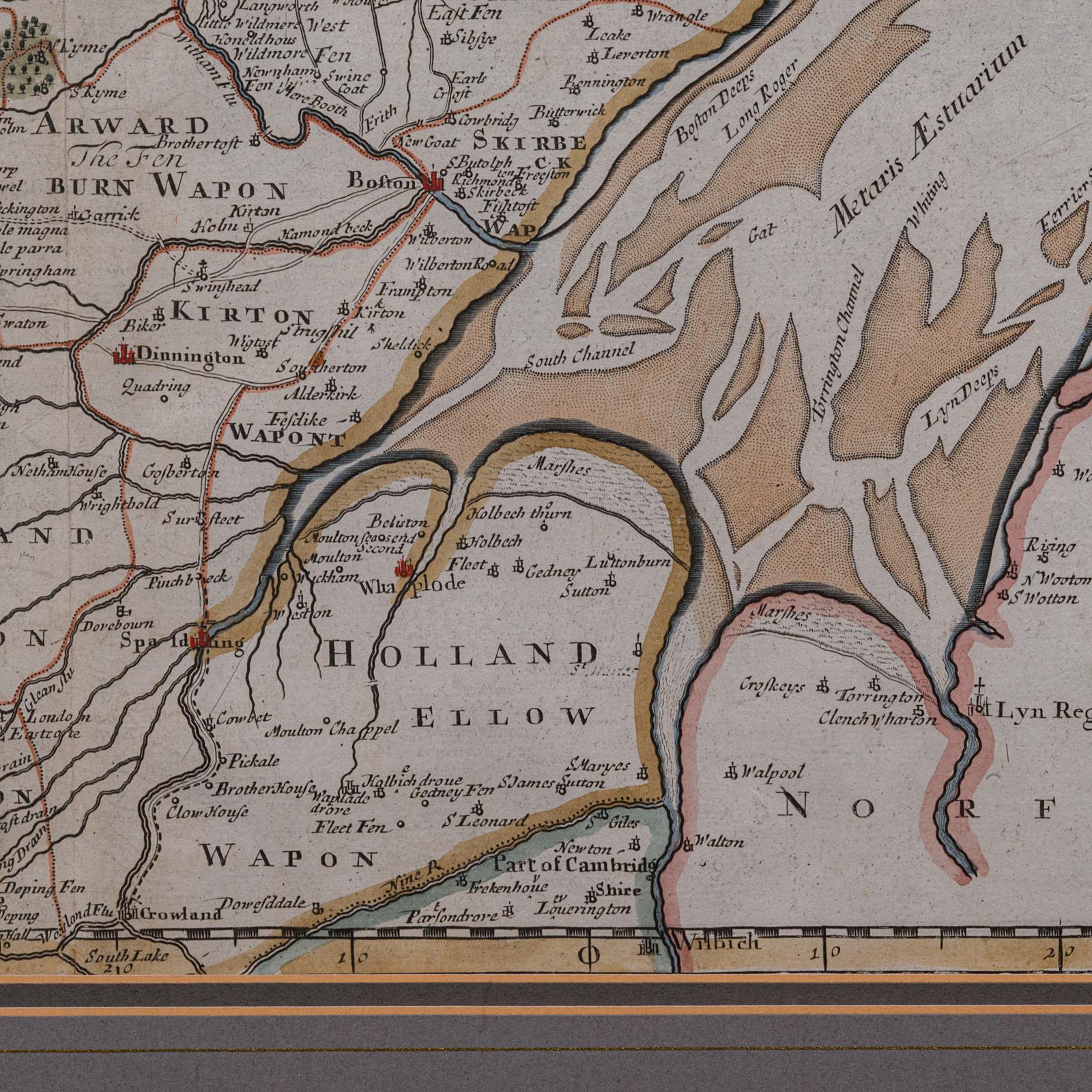 Carte ancienne du Lincolnshire, anglaise, cartographie du comté, Robert Morden, victorienne en vente 1