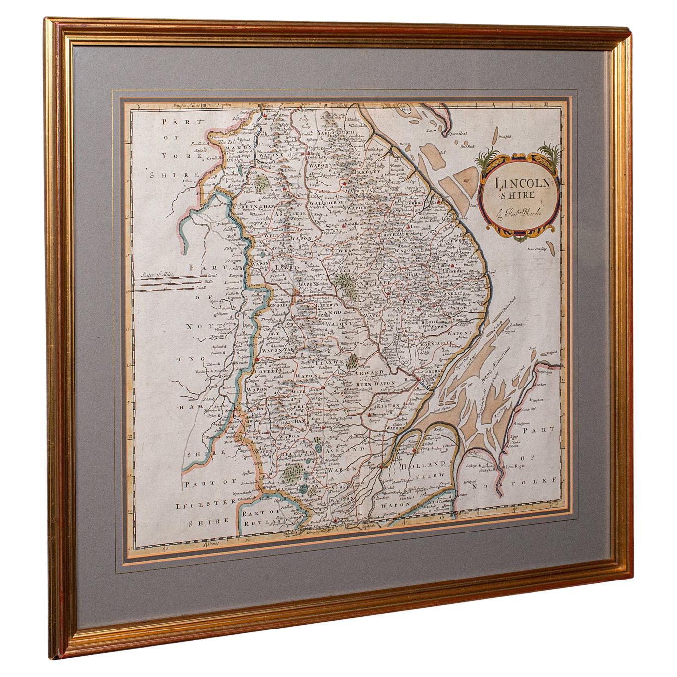 Carta antica del Lincolnshire, Inglese, Cartografia della contea, Robert Morden, Vittoriano