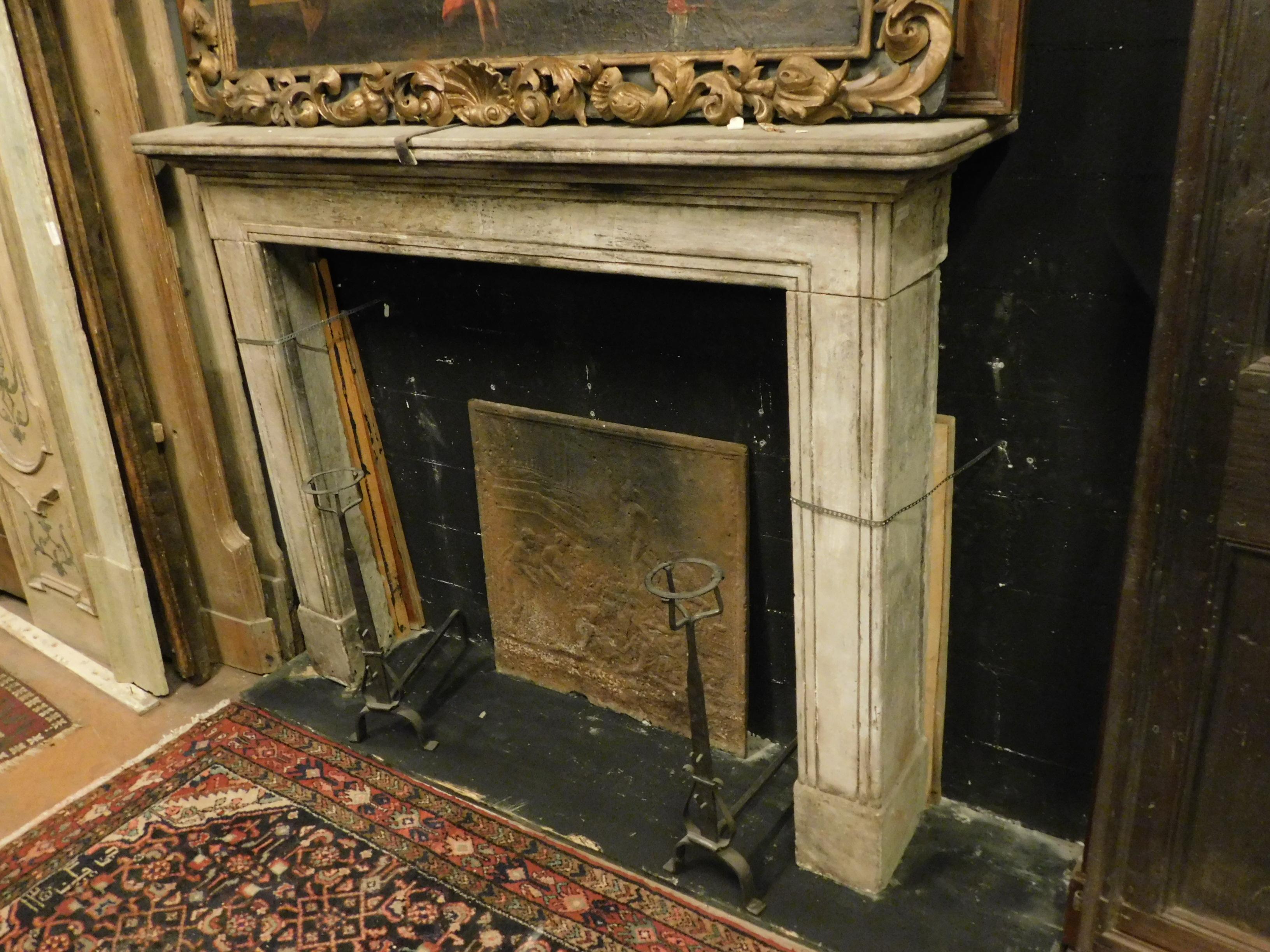 18th Century and Earlier Antique Linear Gray Stone Fireplace Mantel, 18th Century, Italy