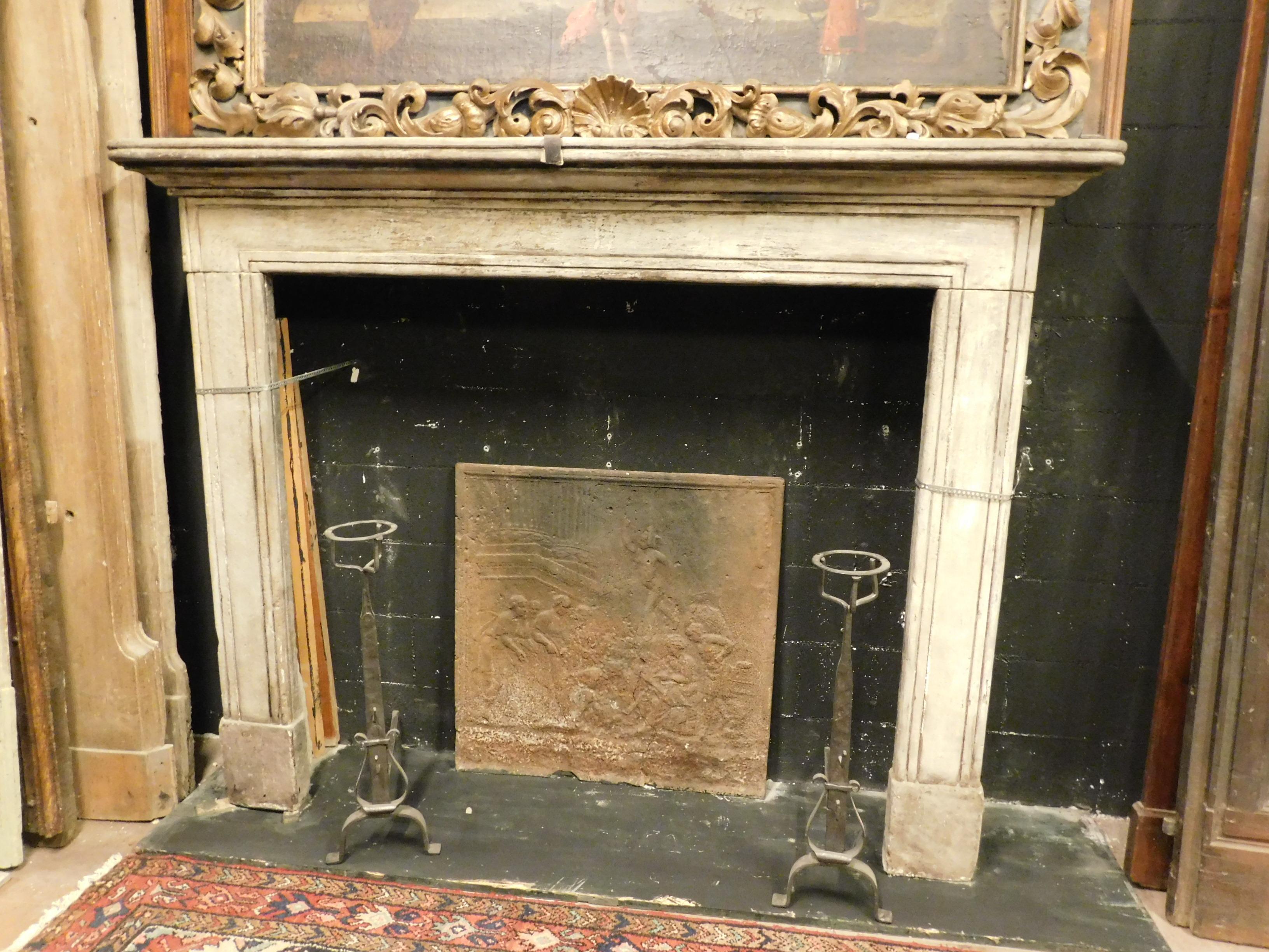 Antique Linear Gray Stone Fireplace Mantel, 18th Century, Italy 1
