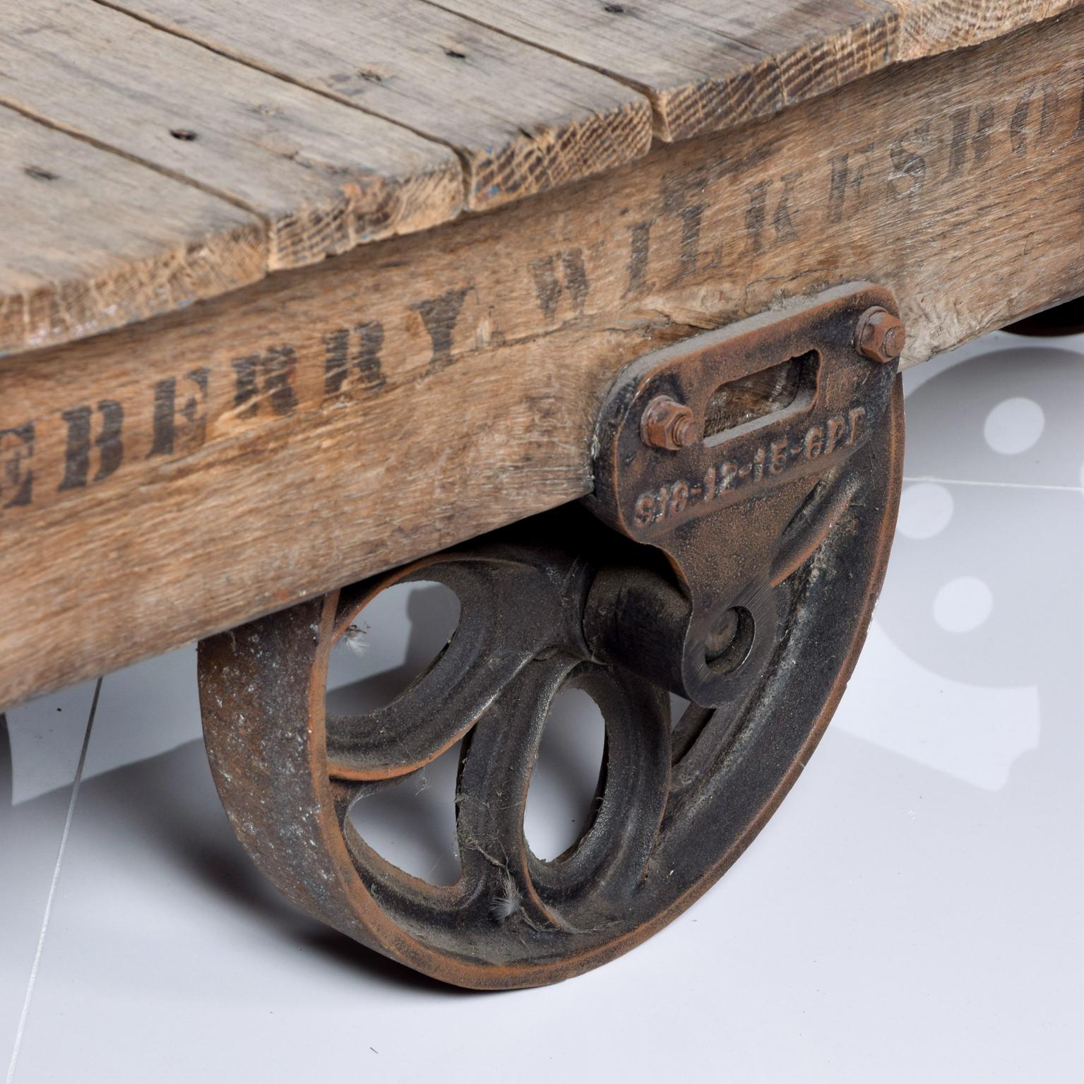 1940s Industrial Antique Original Lineberry Cart Cast Iron & Wood Wilkesboro NC In Fair Condition In Chula Vista, CA