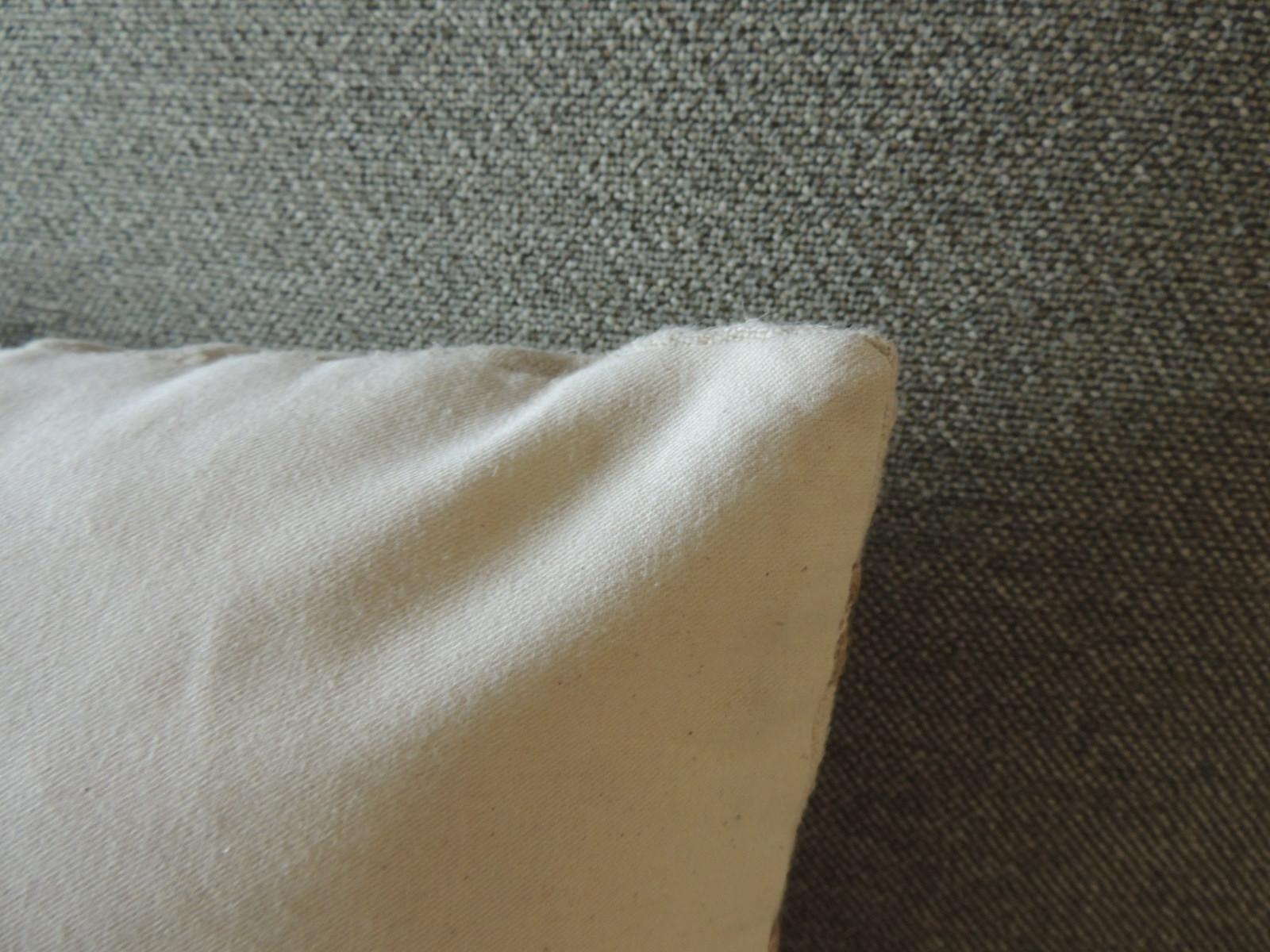Antique Linen Decorative Bolster Pillow with Vintage Jute Trim In Good Condition For Sale In Oakland Park, FL