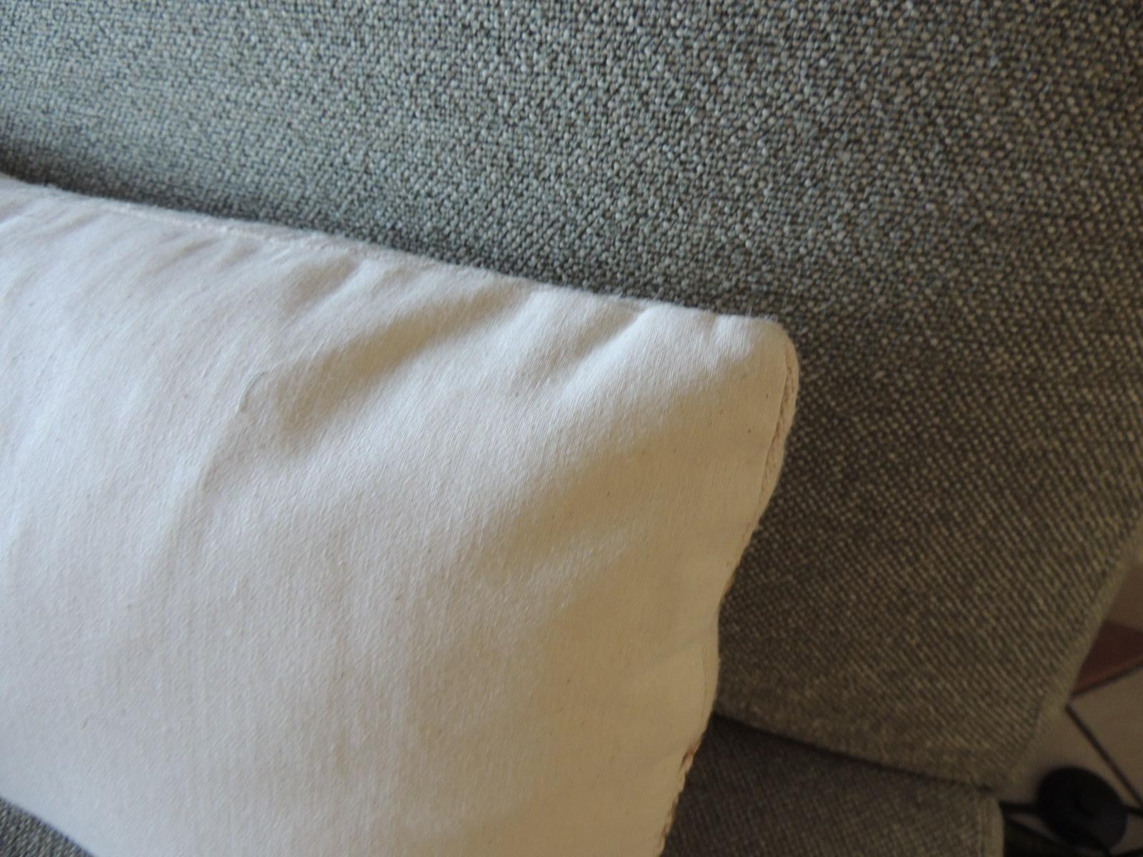 Hand-Crafted Antique Linen Decorative Bolster Pillow with Vintage Woven Jute Trim