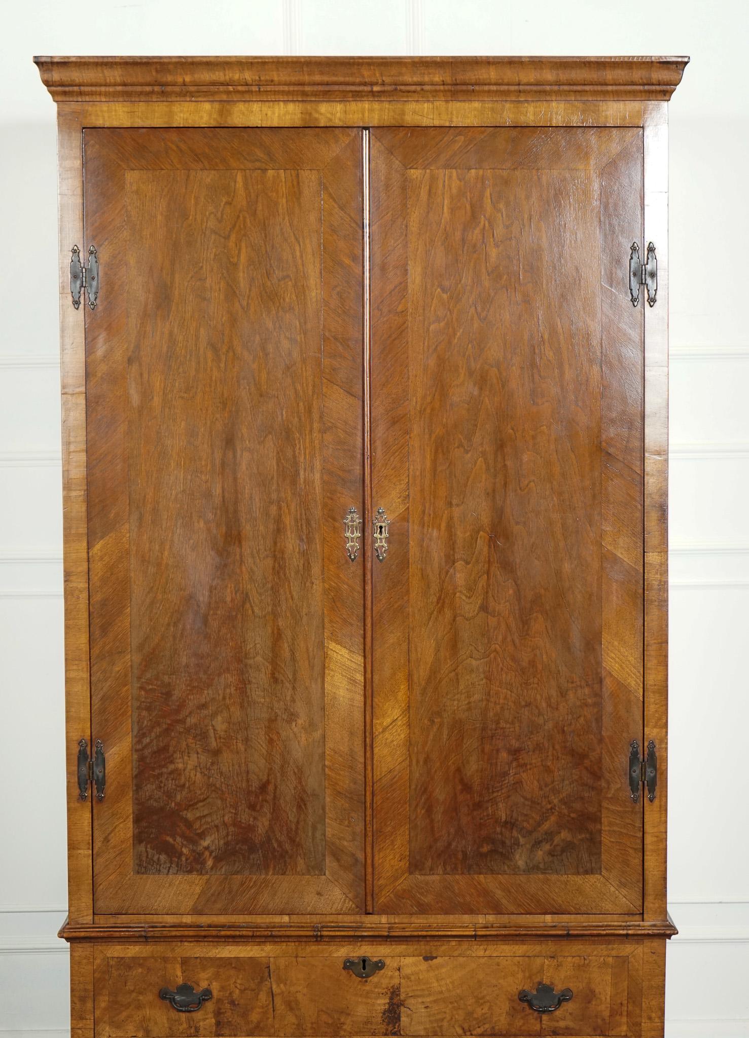 Hand-Crafted ANTIQUE LINEN PRESS CONVERTED TO WARDROBE ORIGINAL BRASS HANDLES j1 For Sale