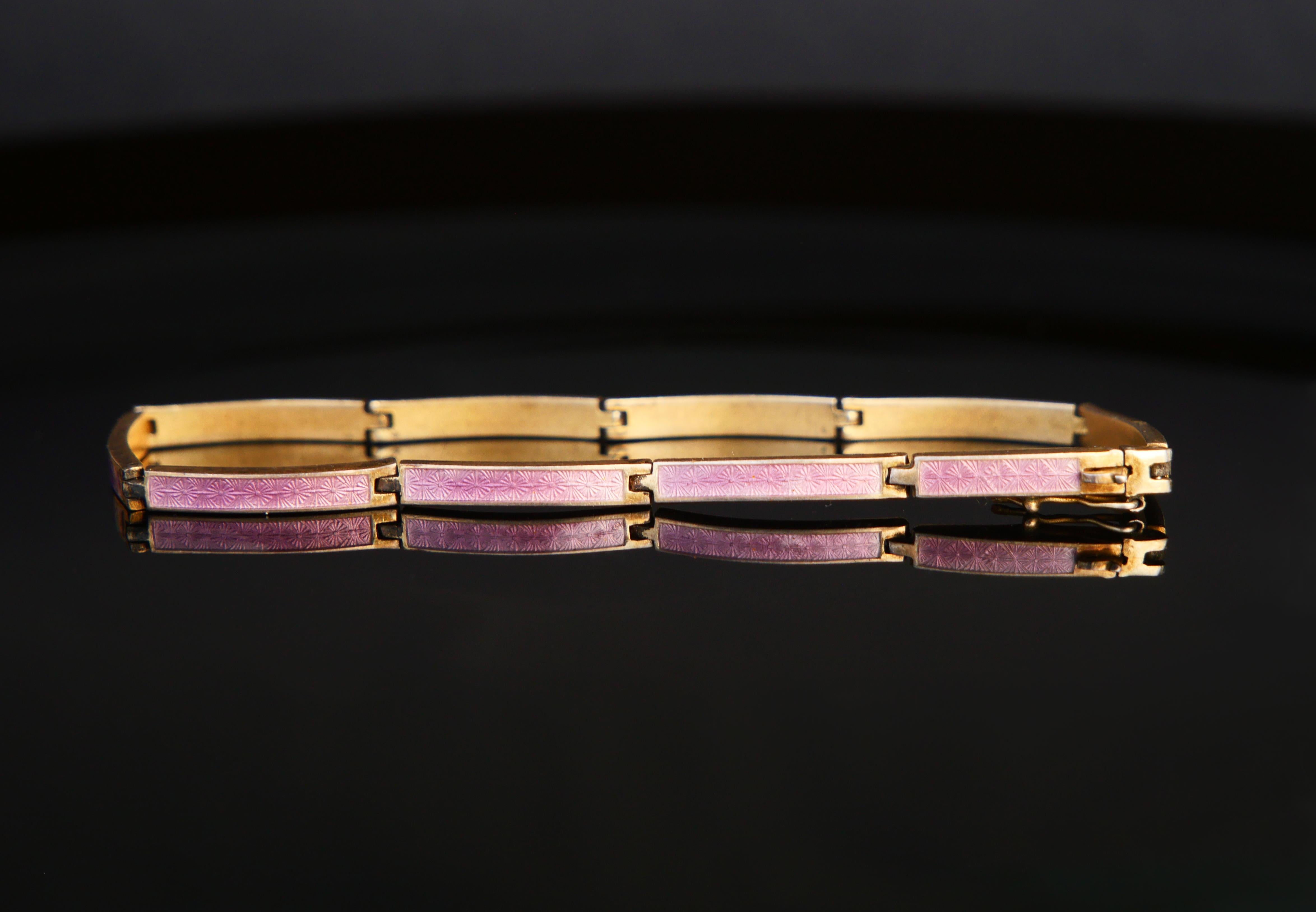 Art Déco Bracciale antico A Link Smalto rosa solido 935 Argento dorato / 9,6 gr in vendita