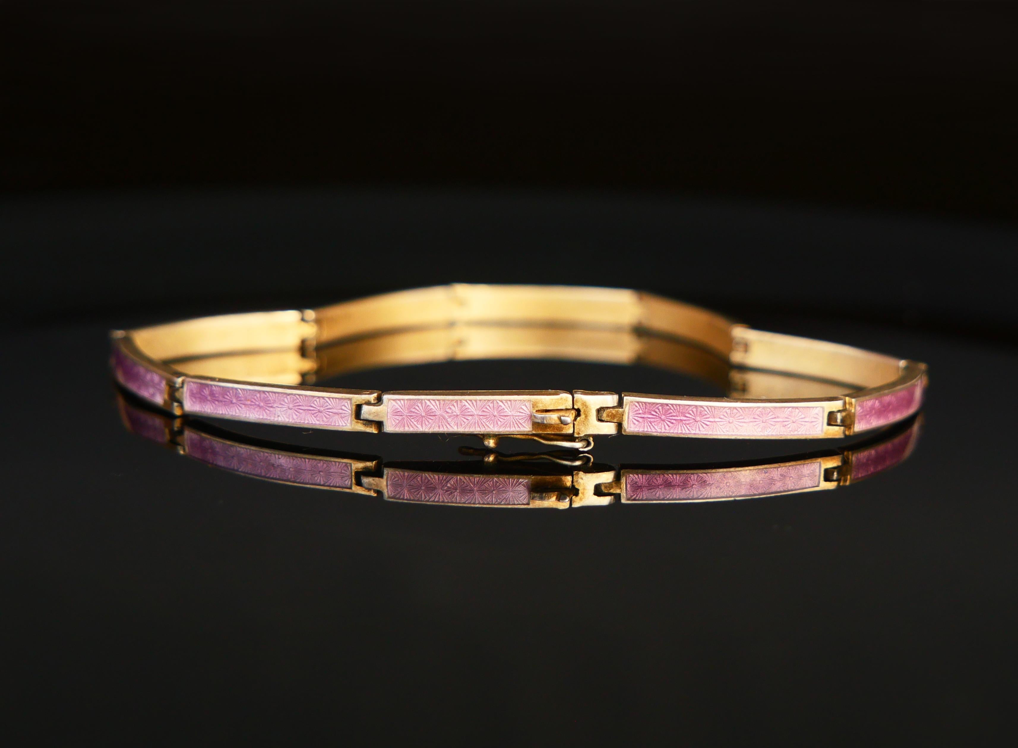 Donna Bracciale antico A Link Smalto rosa solido 935 Argento dorato / 9,6 gr in vendita