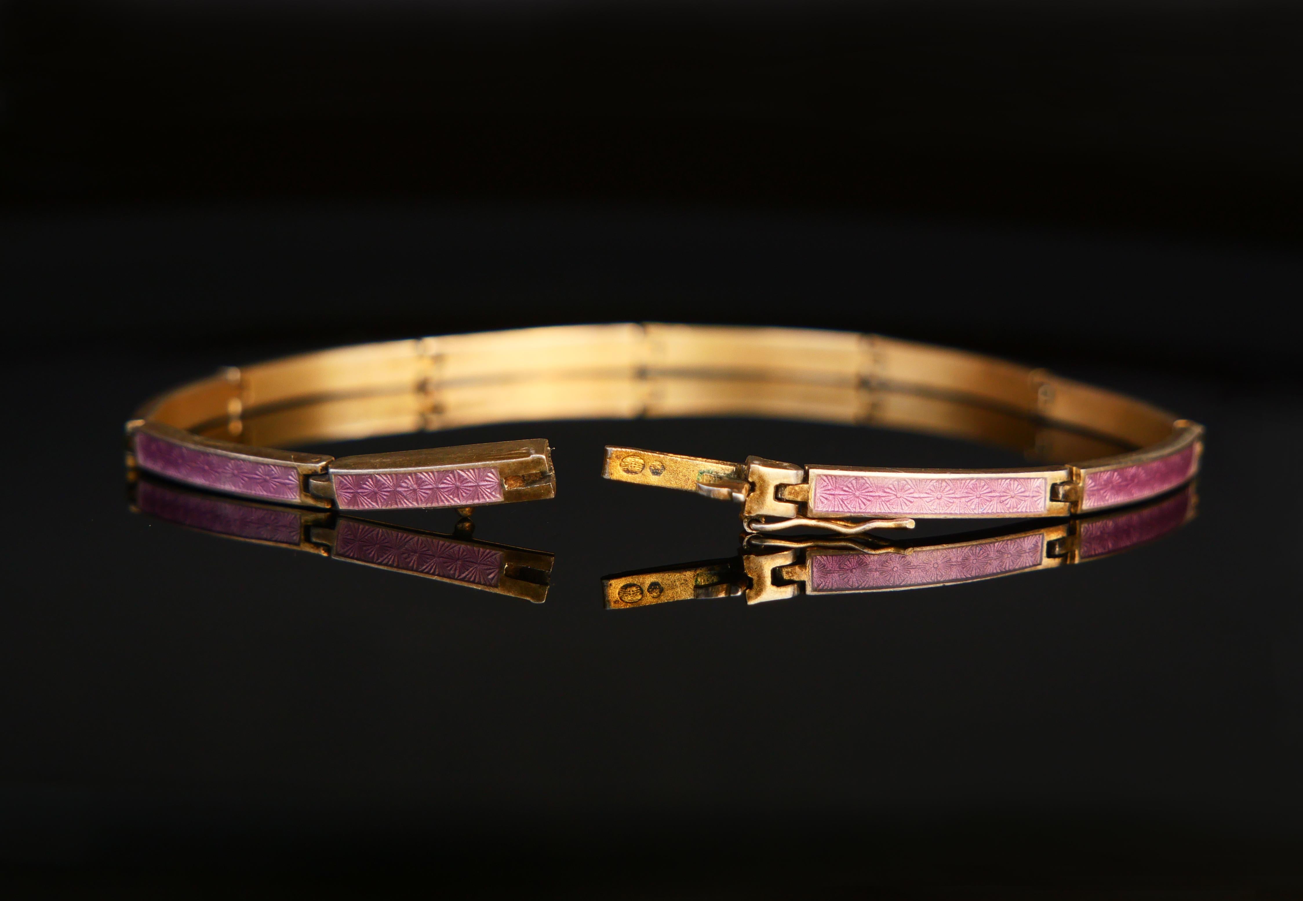 Bracciale antico A Link Smalto rosa solido 935 Argento dorato / 9,6 gr in vendita 1