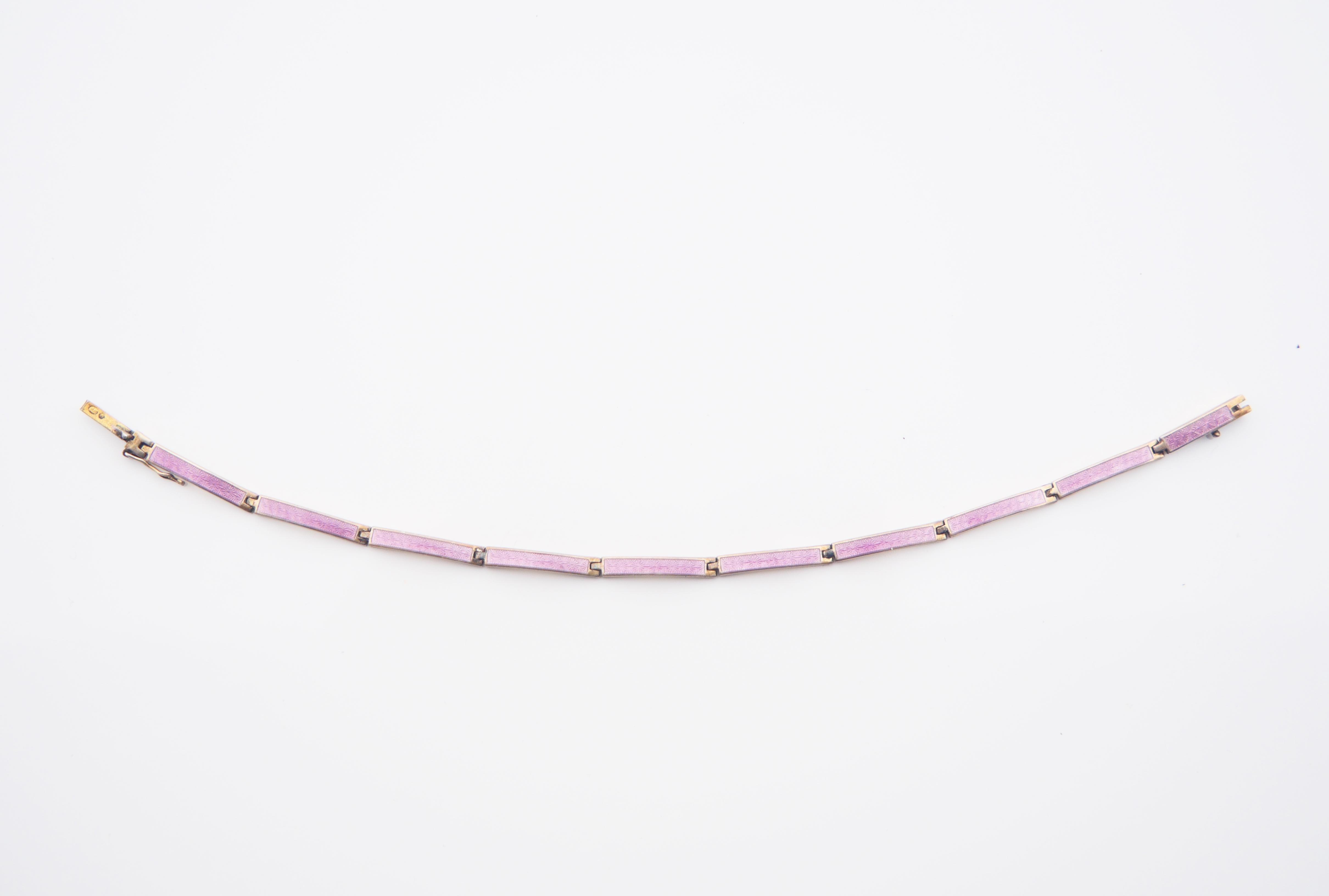 Bracciale antico A Link Smalto rosa solido 935 Argento dorato / 9,6 gr in vendita 4
