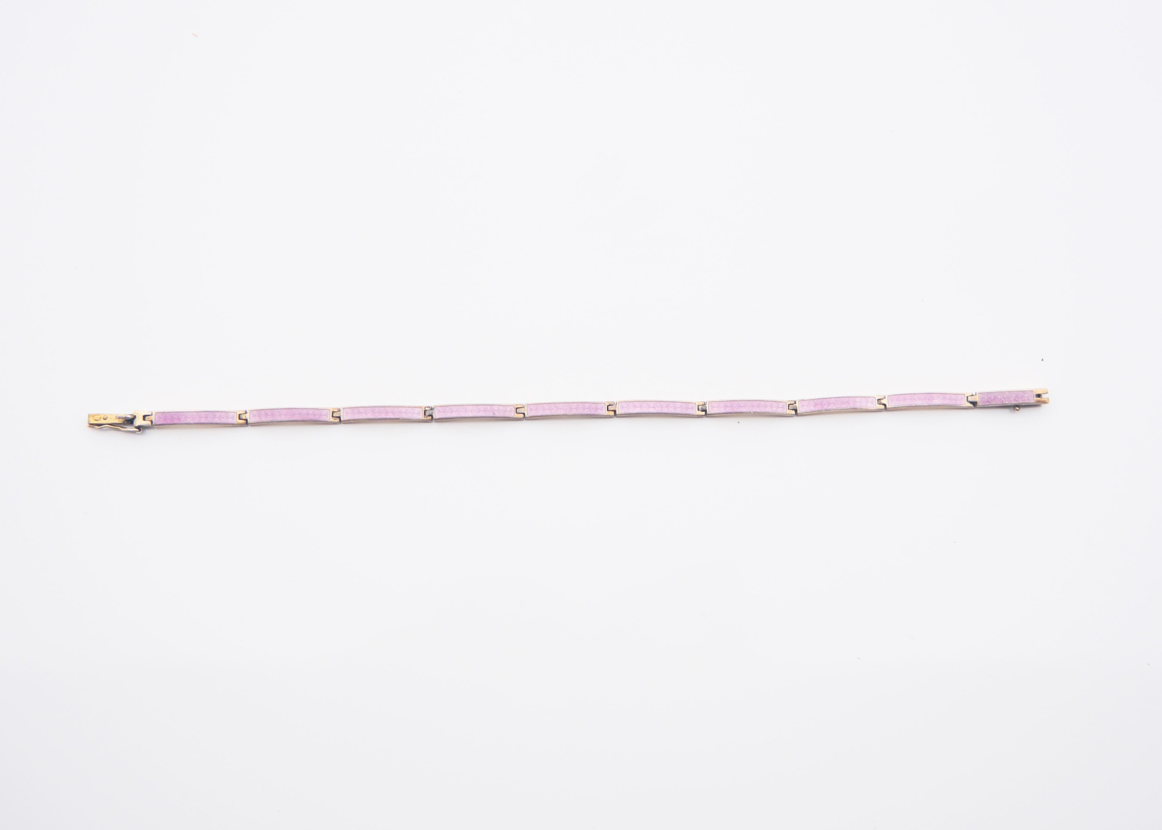 Bracciale antico A Link Smalto rosa solido 935 Argento dorato / 9,6 gr in vendita 5
