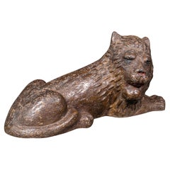 Antiguo tope de puerta de león, portero figurativo inglés de hierro fundido, victoriano, 1850