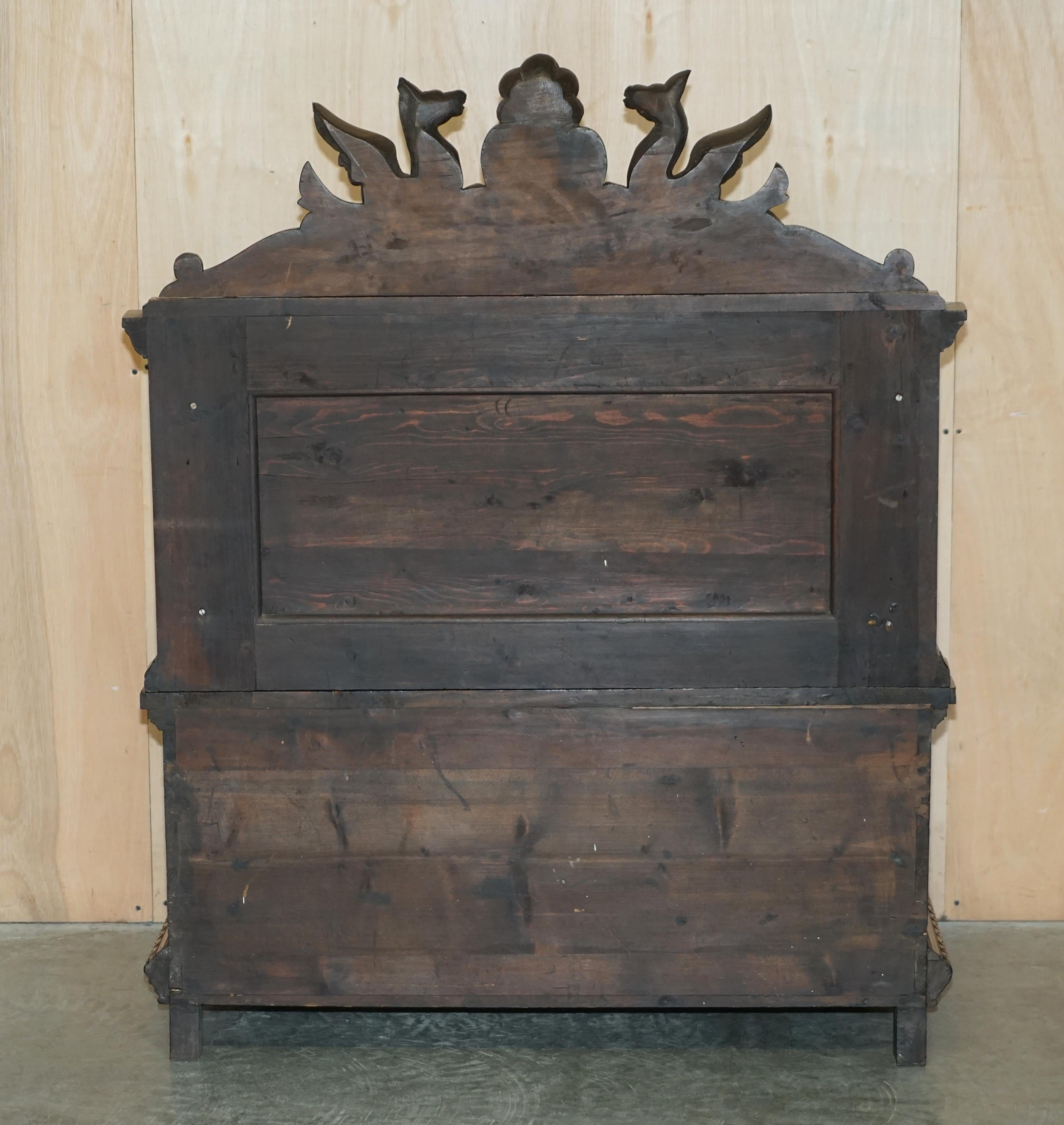 Antique Lion Griffon Carved Italian 1860 Monks Settle Bench Internal Storage For Sale 11