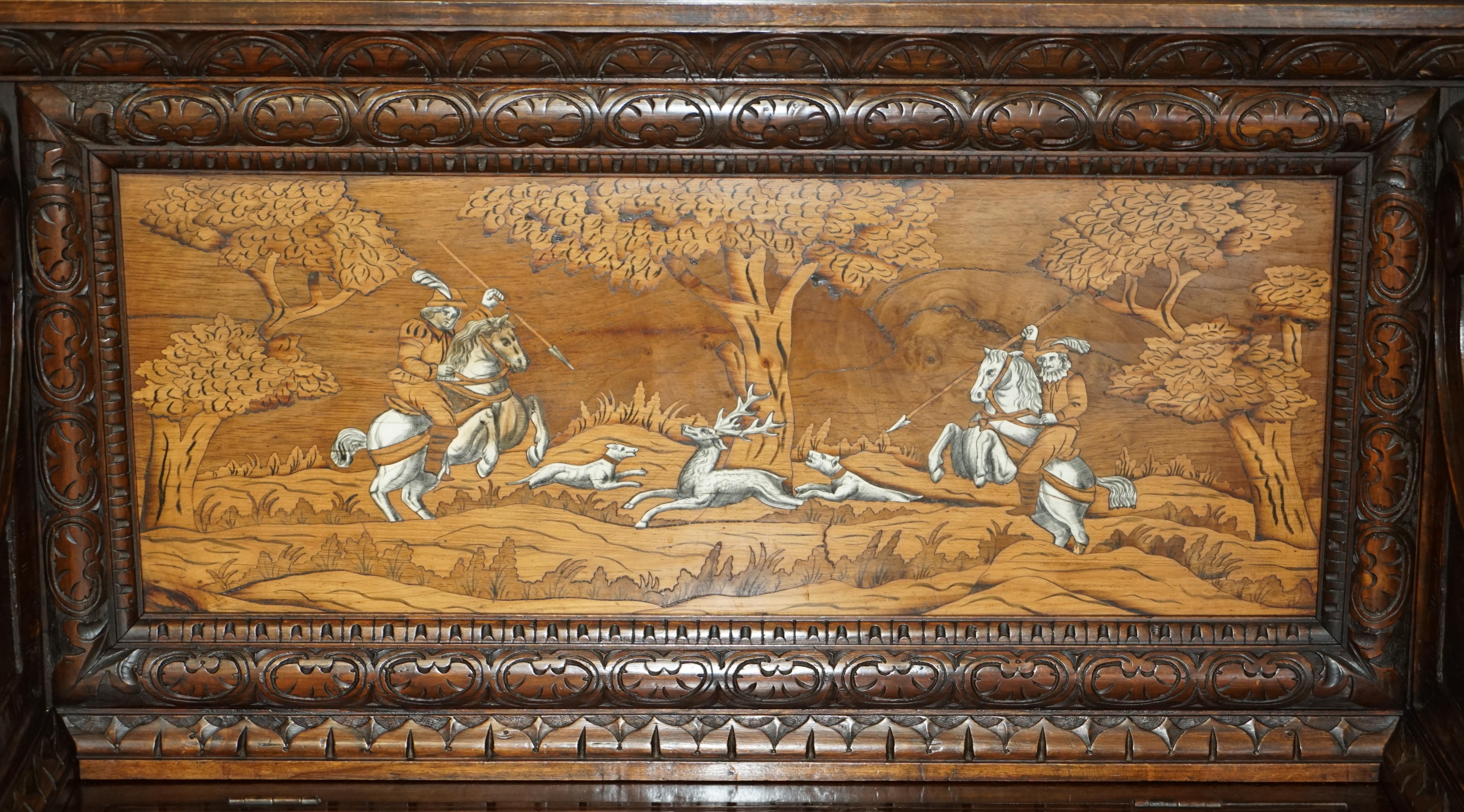 Oak Antique Lion Griffon Carved Italian 1860 Monks Settle Bench Internal Storage For Sale