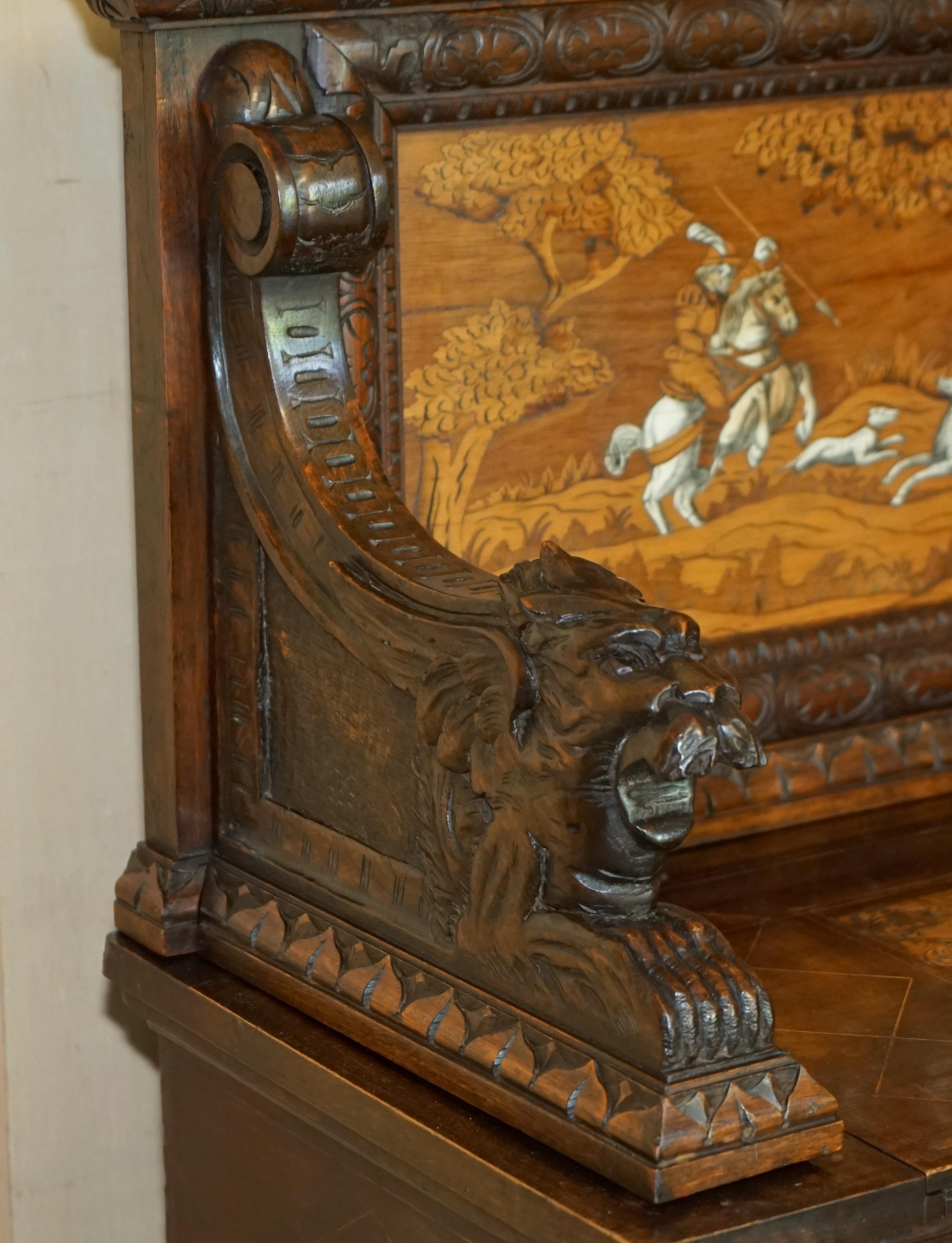 Antique Lion Griffon Carved Italian 1860 Monks Settle Bench Internal Storage For Sale 1