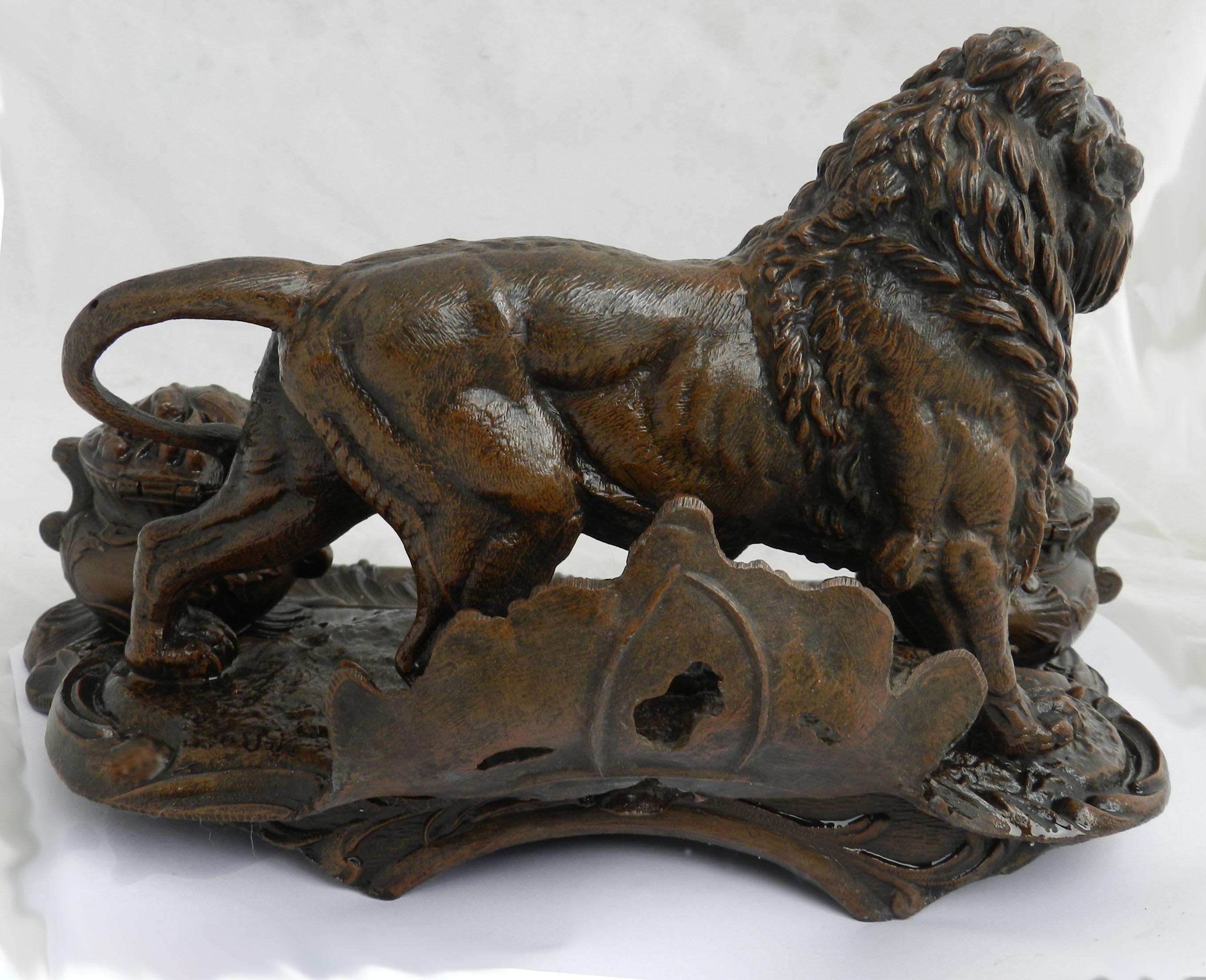 Antique Lion Inkwell Desk Inkstand Napoleon French c1890  For Sale 3