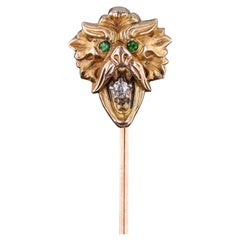 Épingle de cravate ancienne représentant un lion ou une chimère, en or 12 carats et 14 carats