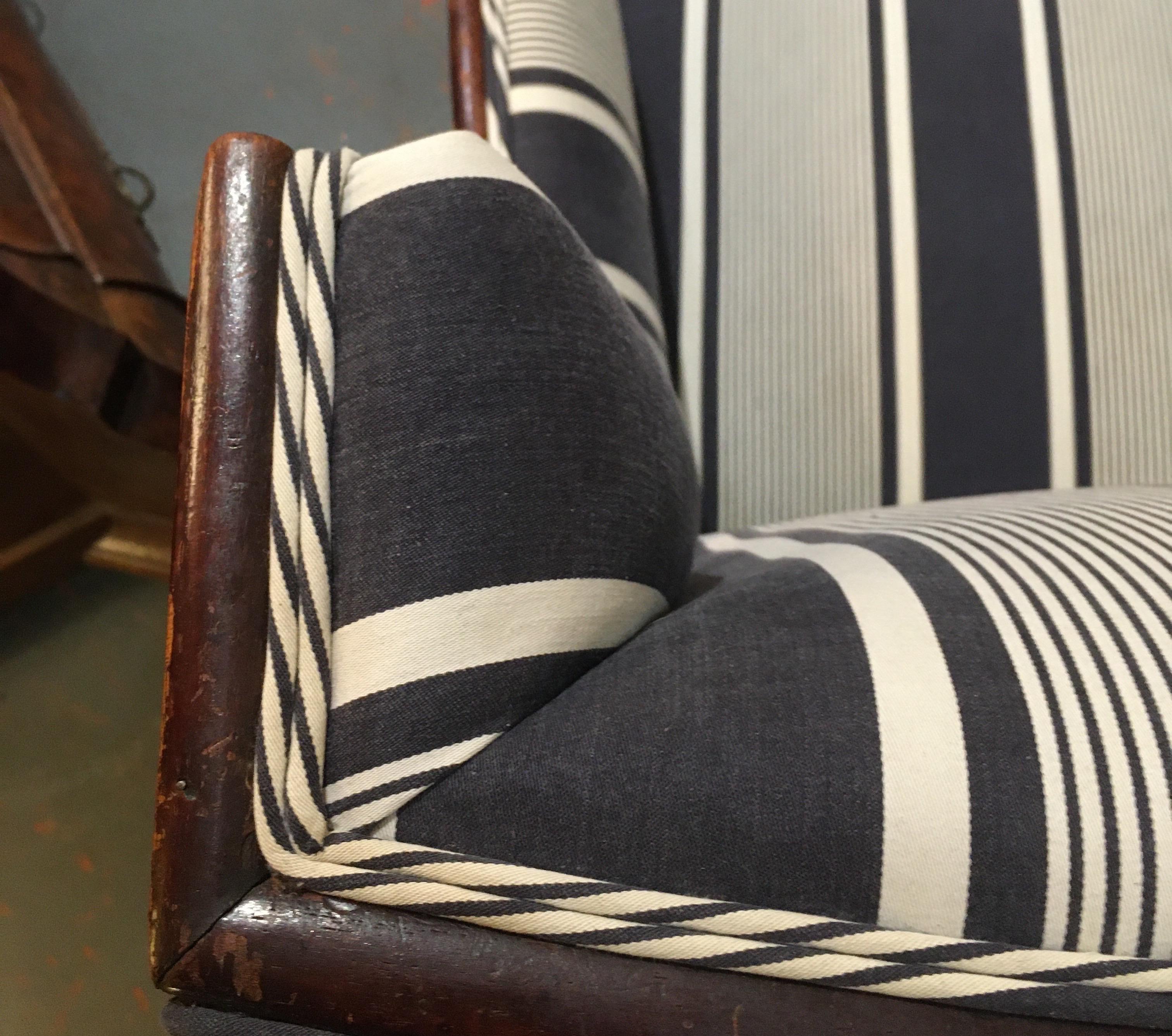 Antique Lion Paw Armchair in French Stripe Fabric 5