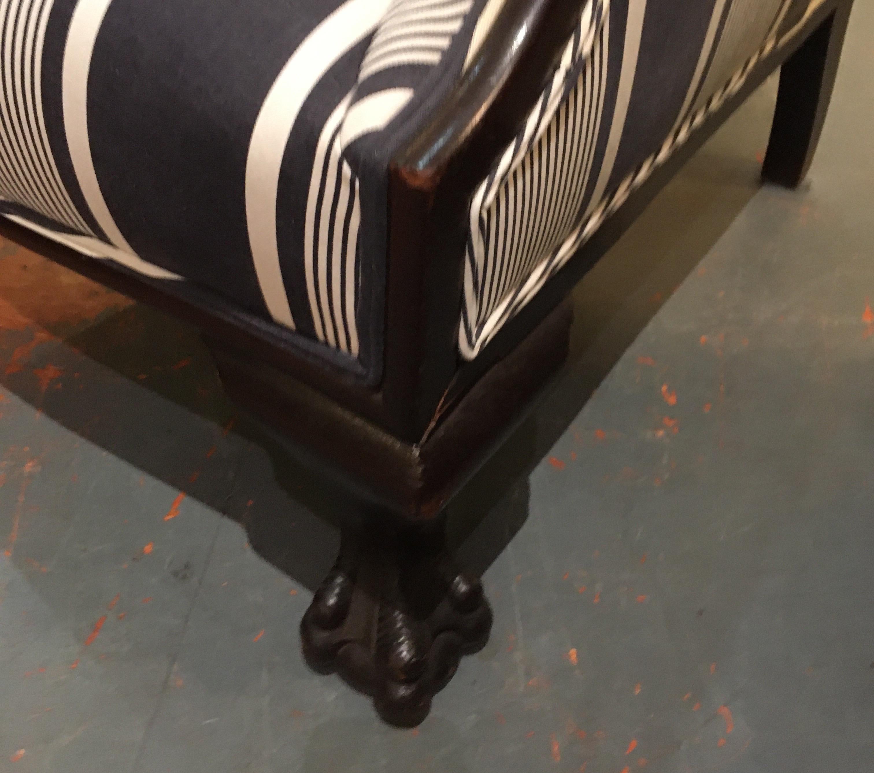 19th Century Antique Lion Paw Armchair in French Stripe Fabric