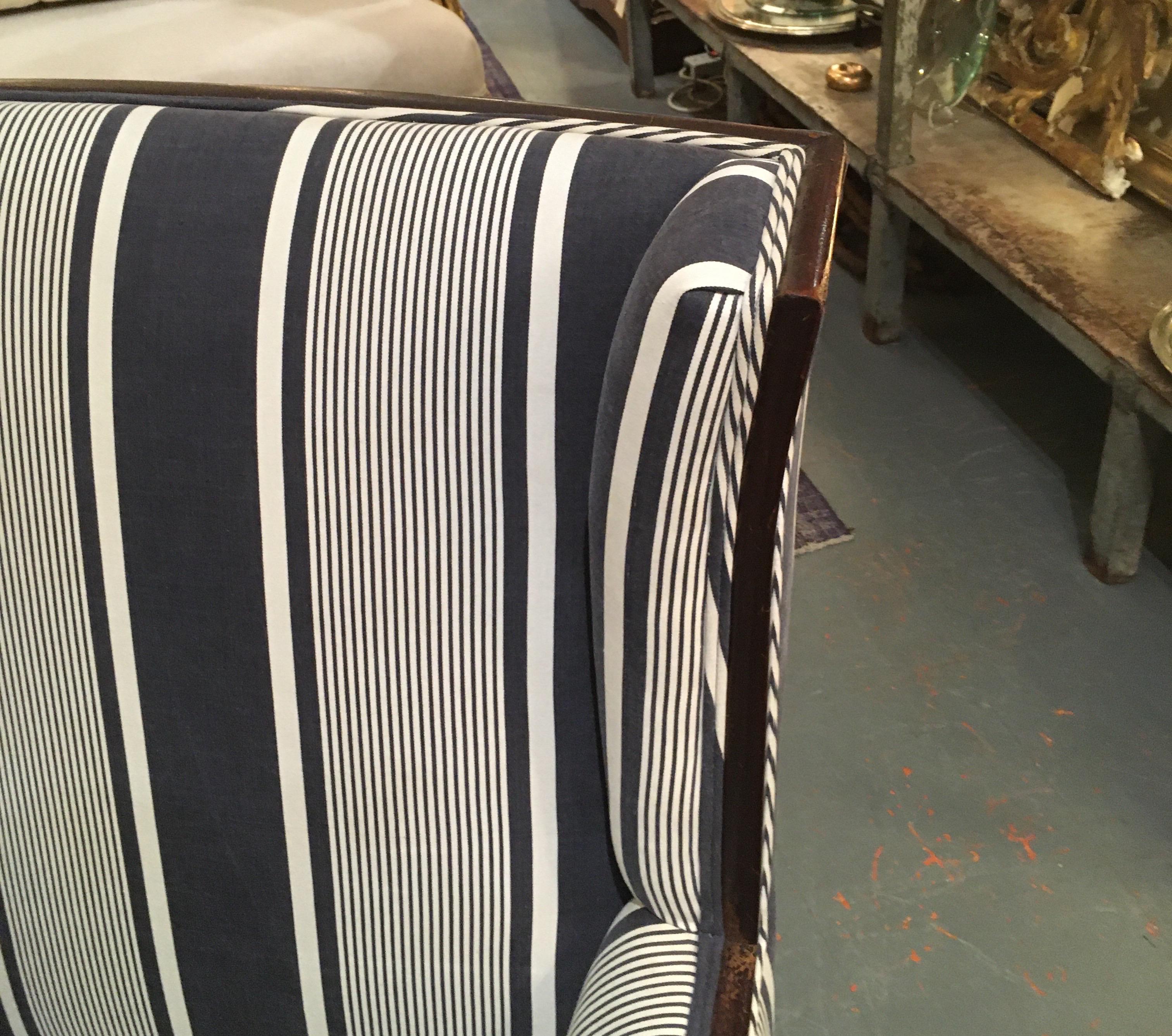 Antique Lion Paw Armchair in French Stripe Fabric 1