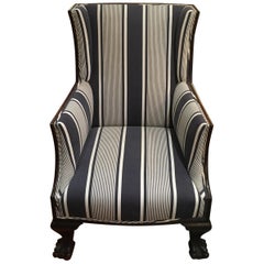 Antique Lion Paw Armchair in French Stripe Fabric
