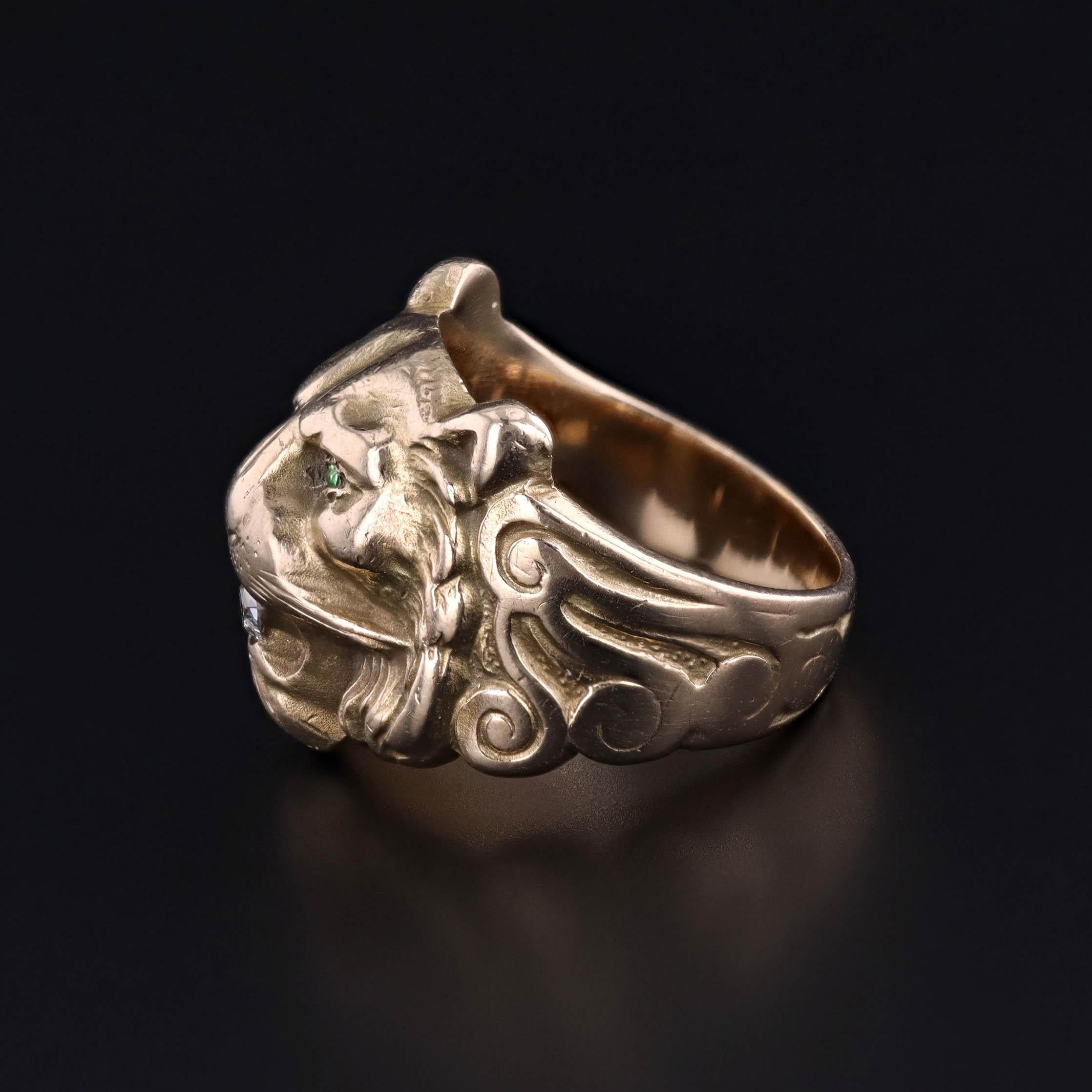 Taille ronde Bague lion ancienne en or 10 carats en vente