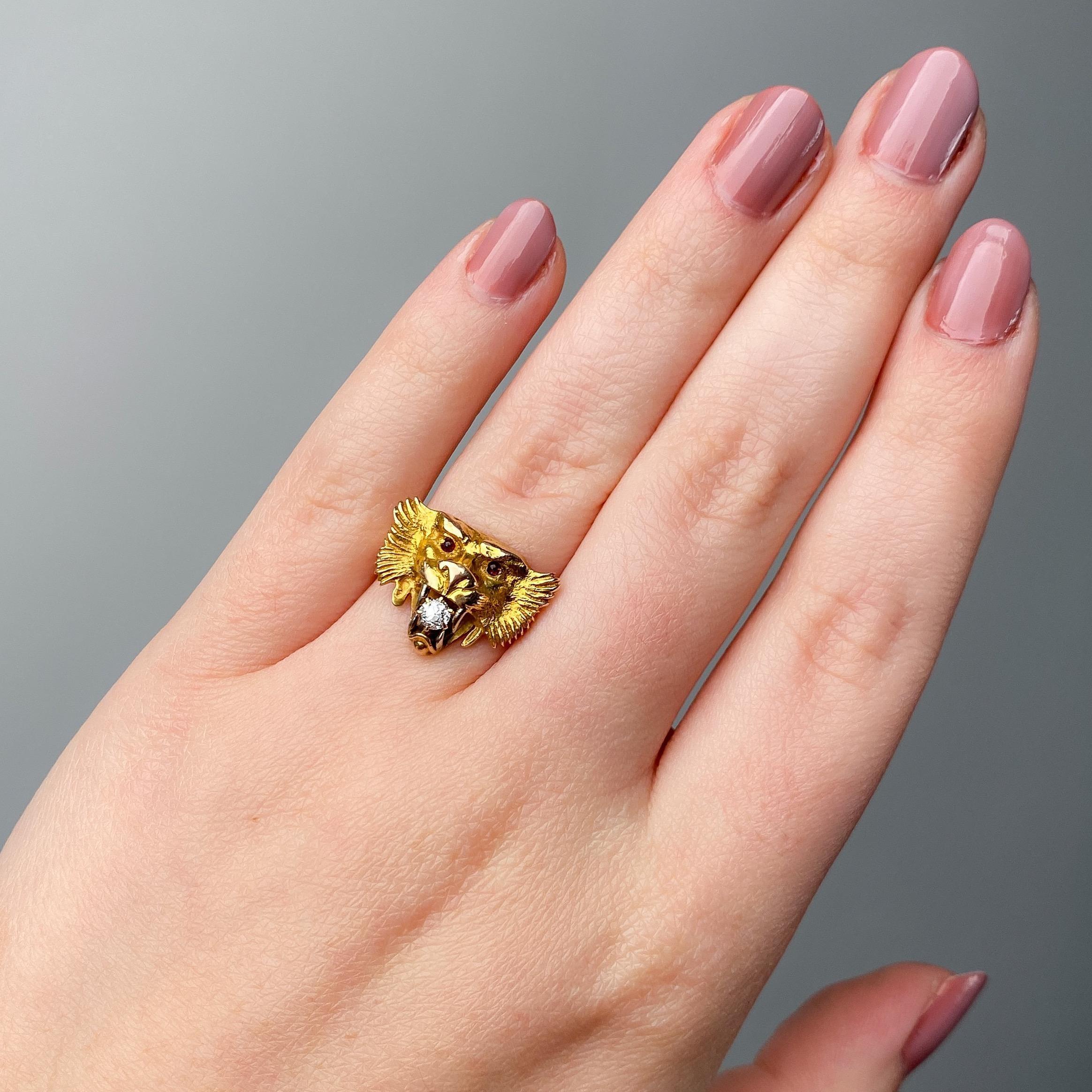 Antique Lion Ring of 14k Gold For Sale 1