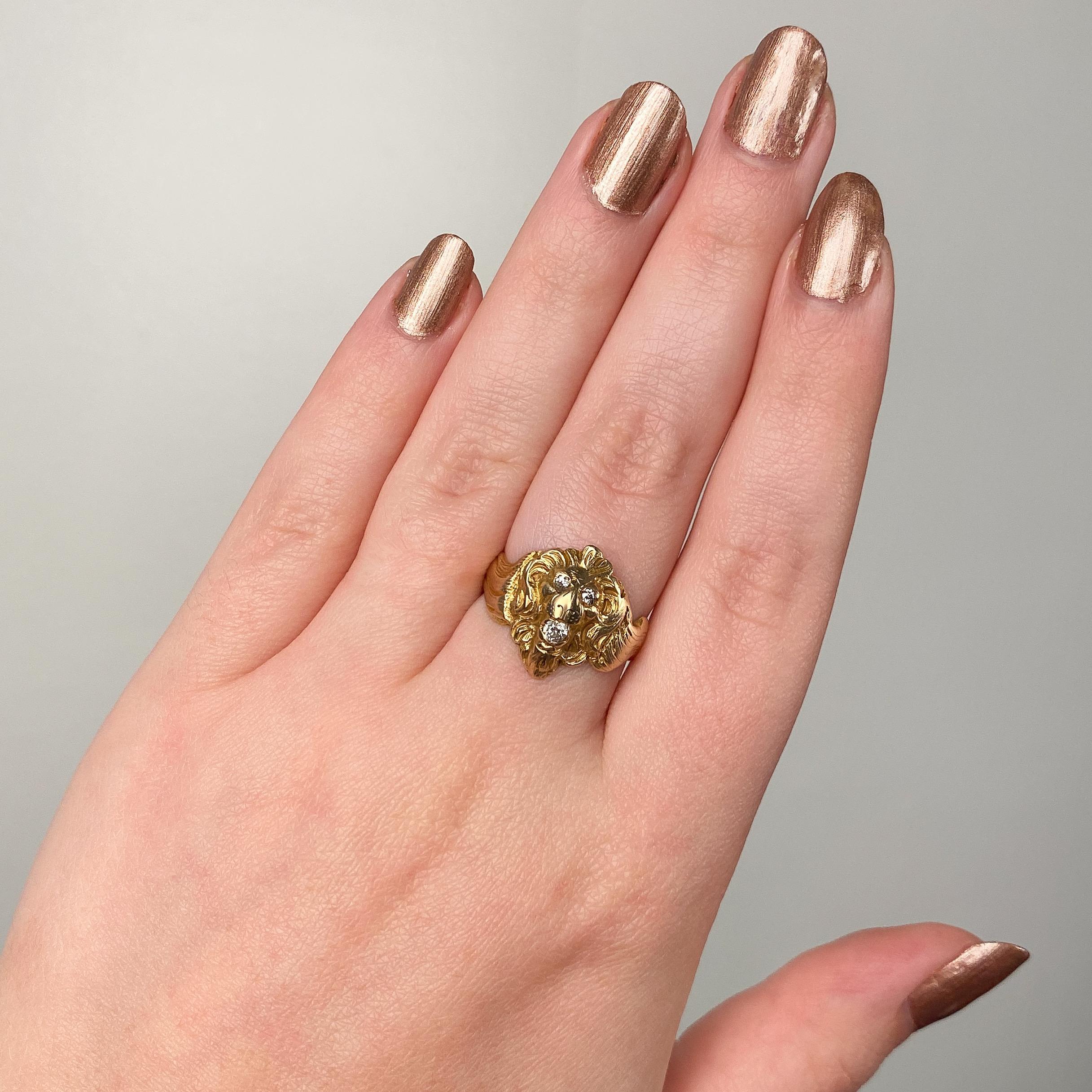 Antiker Löwenring aus 14 Karat Gold im Zustand „Gut“ im Angebot in Lewisburg, PA
