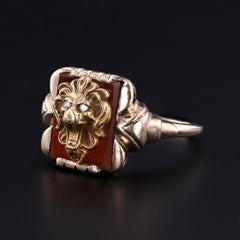Antique Lion Ring of Carnelian & 10k Gold