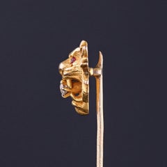 Antique Lion Stickpin of 10k Gold with Diamond, Circa 1900