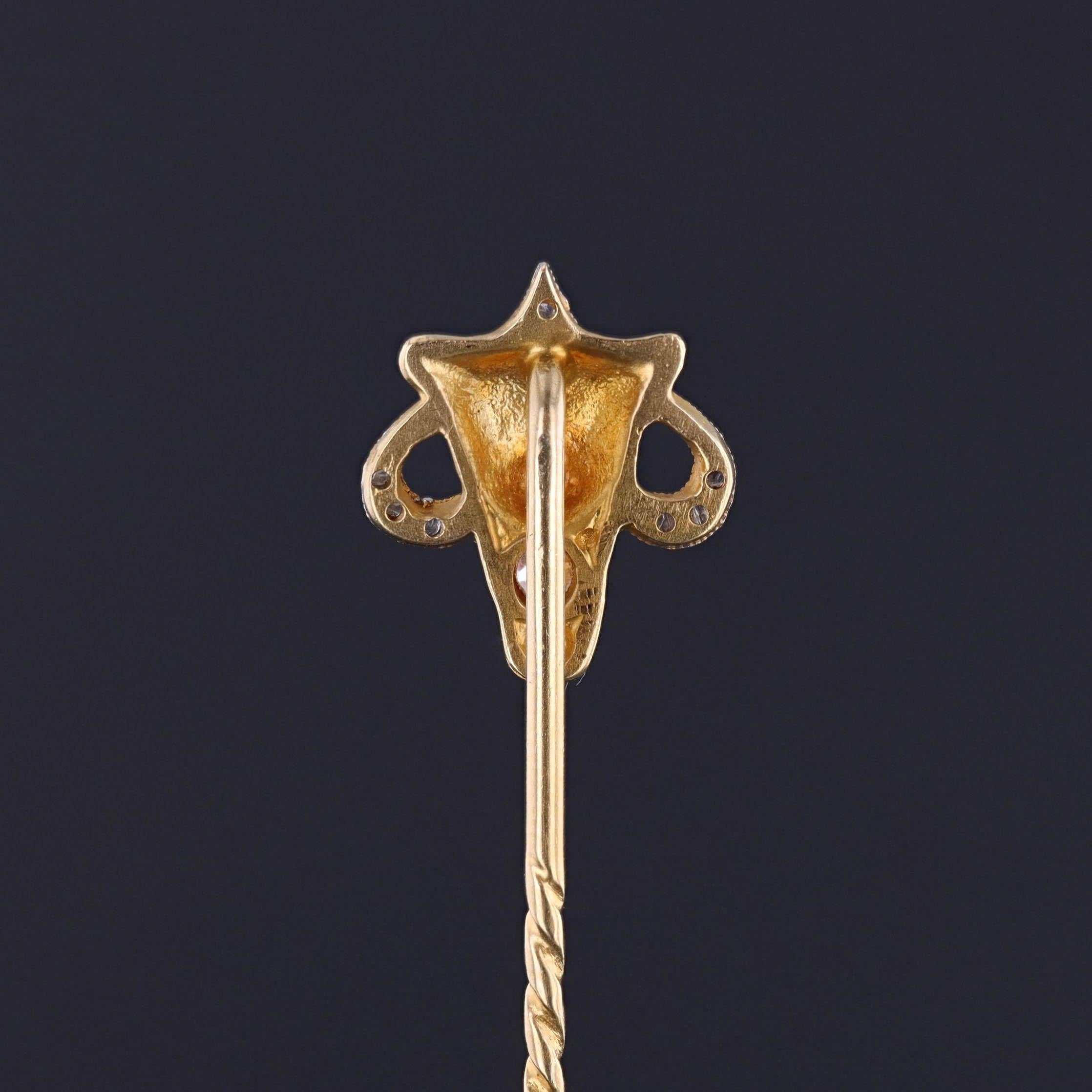 Victorian Antique Lion Stickpin of 14k Gold and Platinum For Sale