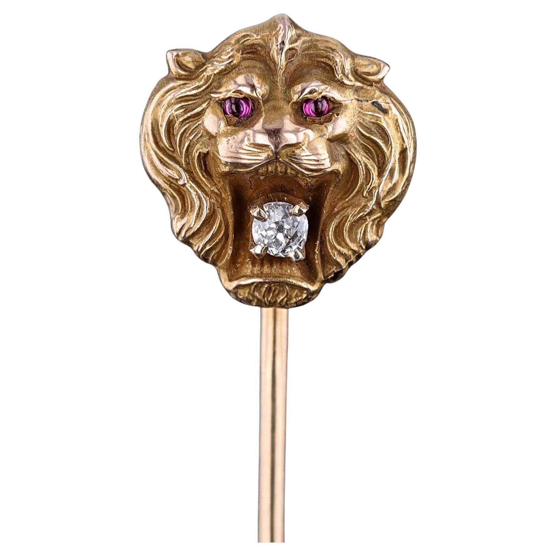 Antique Lion Stickpin of 14k Gold
