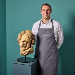 Antico Lipscombe & Co. Testa di maschera in terracotta smaltata