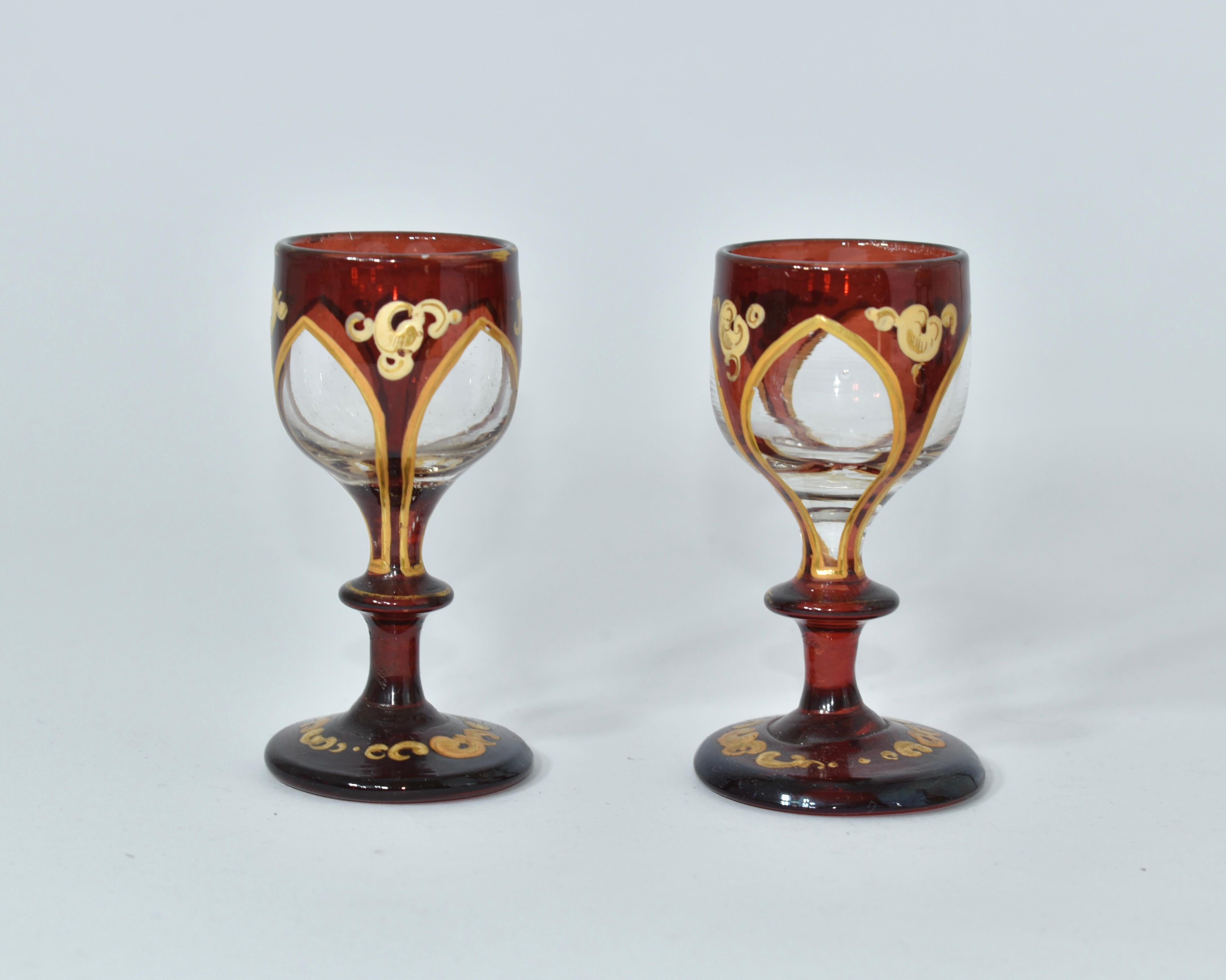 Antique Liqueur Set, Bohemian Ruby Red Enameled Glass, 19th Century For Sale 3