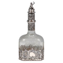 Antique Liquor Bottle with Rich Decoration and Silver Mount, France, around 1890