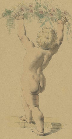 Antike Lithographie eines Engels von Meyer, 1892