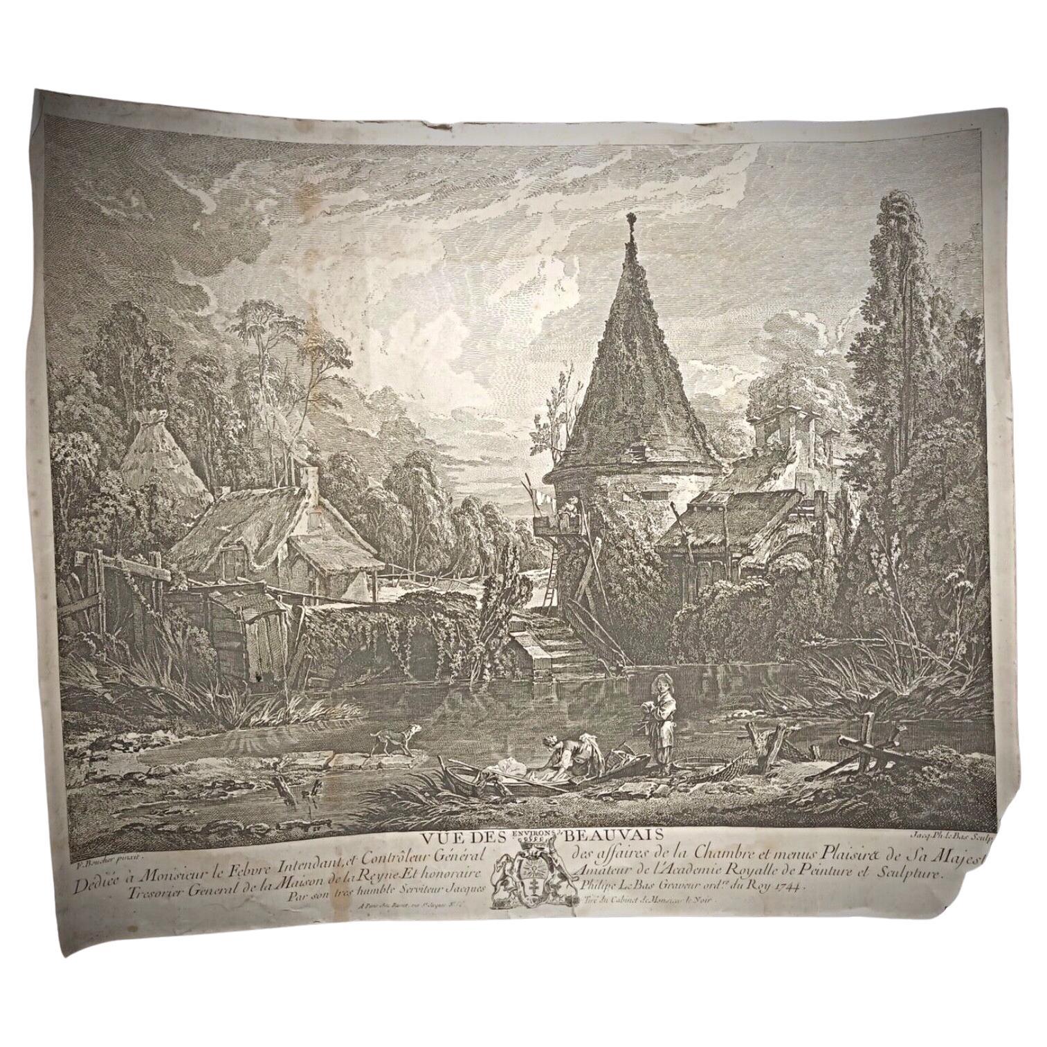 Antique Lithograph by François Boucher "Vue des Environs de Beauvais" - 2Y169