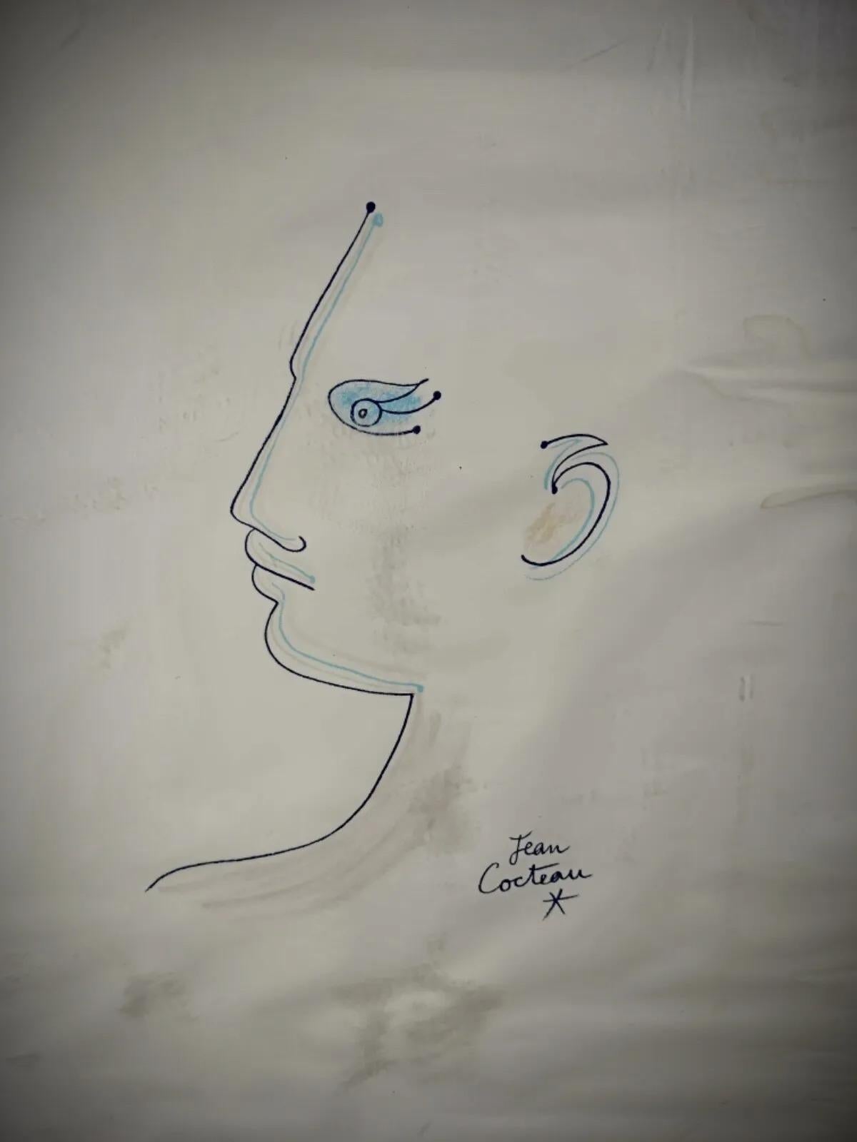 Lithographie ancienne d'un dessin signée par Jean Cocteau - 2Y236 Bon état - En vente à Bordeaux, FR