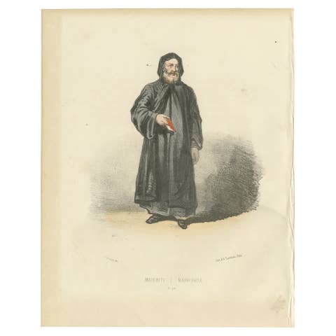 Antique Lithograph of a Maronite Priest: Custodian of Tradition and Faith, 1862