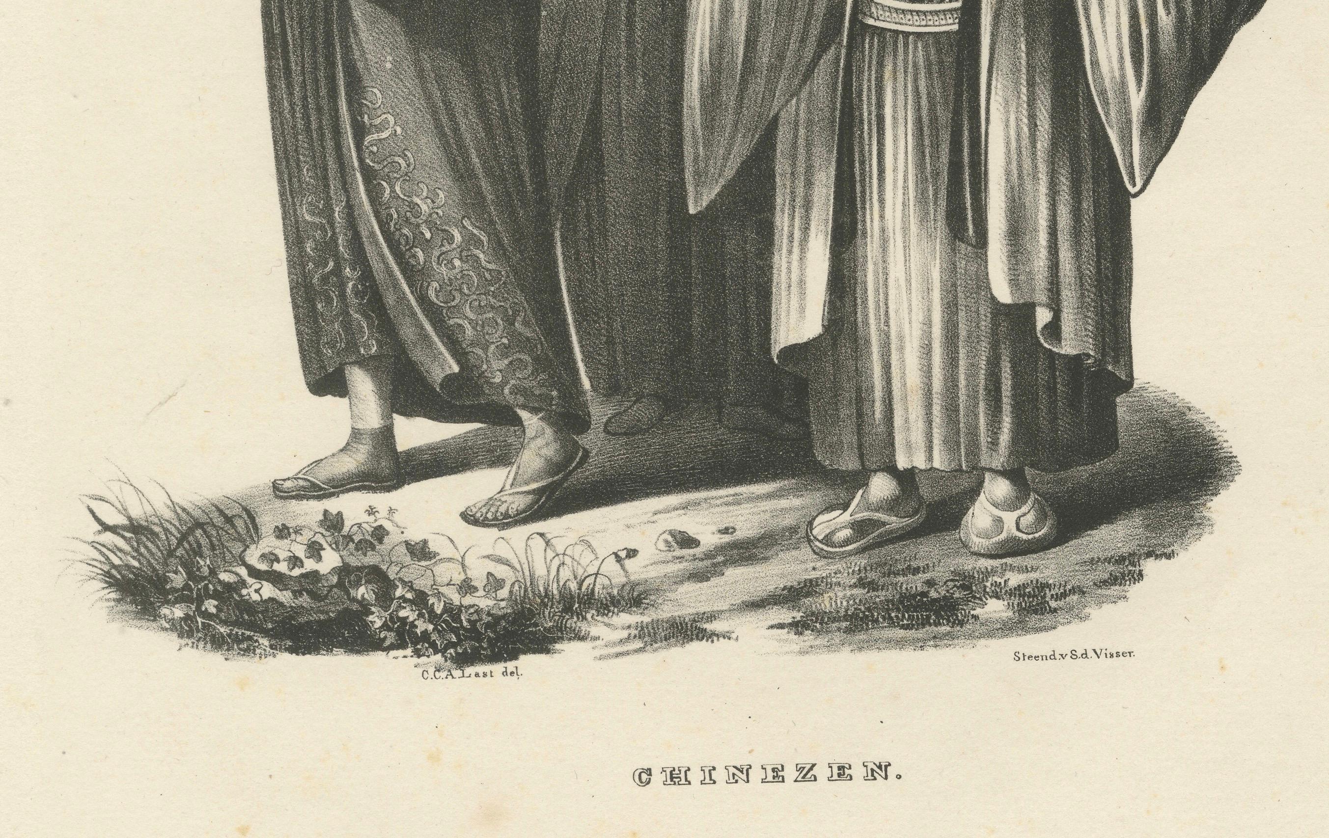 Lithographie ancienne de personnages chinois, Brodtmann 1827

Cette lithographie originale de 1827 de Karl Joseph Brodtmann représente trois personnages chinois en tenue traditionnelle, finement rendus avec la précision ethnographique qui lui est