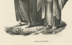 Litografía antigua de figuras chinas con atuendo tradicional, Brodtmann 1827