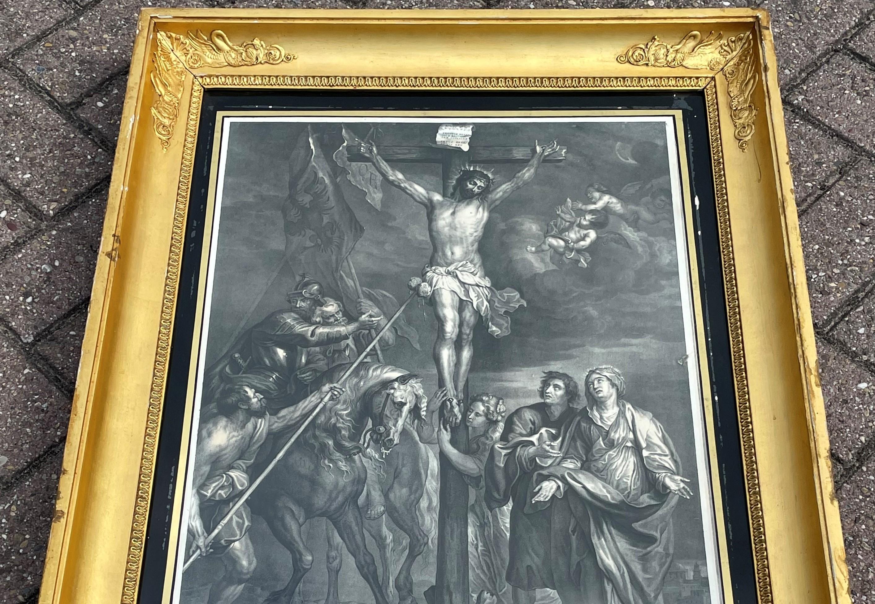 Antique Lithograph of Christ on the Cross, Original Painting by Anthony Van Dyck For Sale 3
