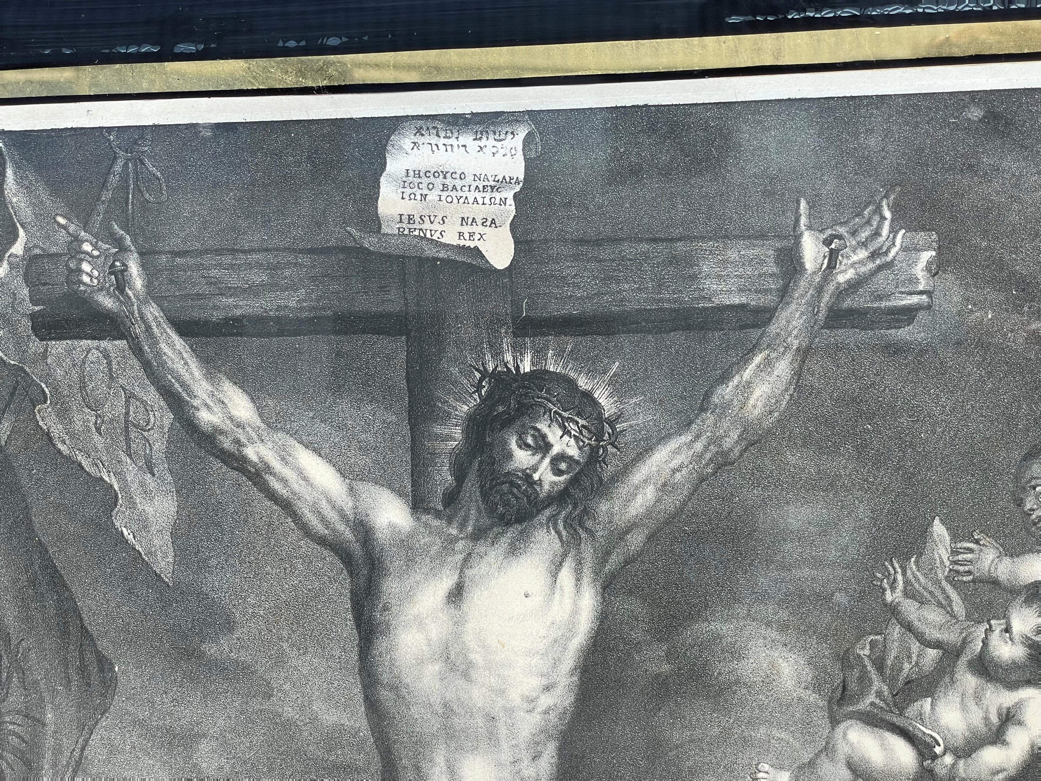 Antique Lithograph of Christ on the Cross, Original Painting by Anthony Van Dyck For Sale 6